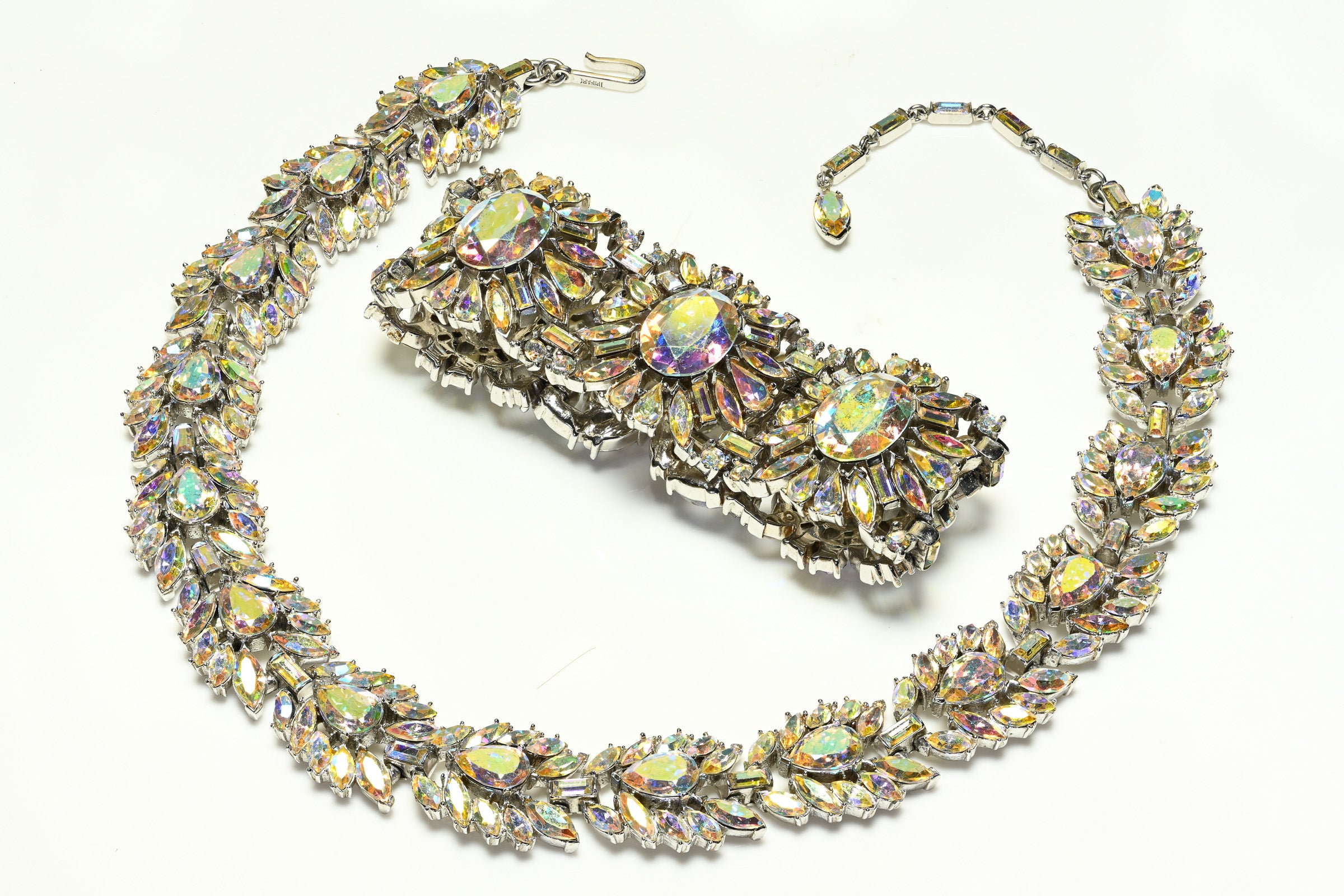Vintage 1950's Trifari Alfred Philippe Aurora Borealis Necklace Bracelet Set
