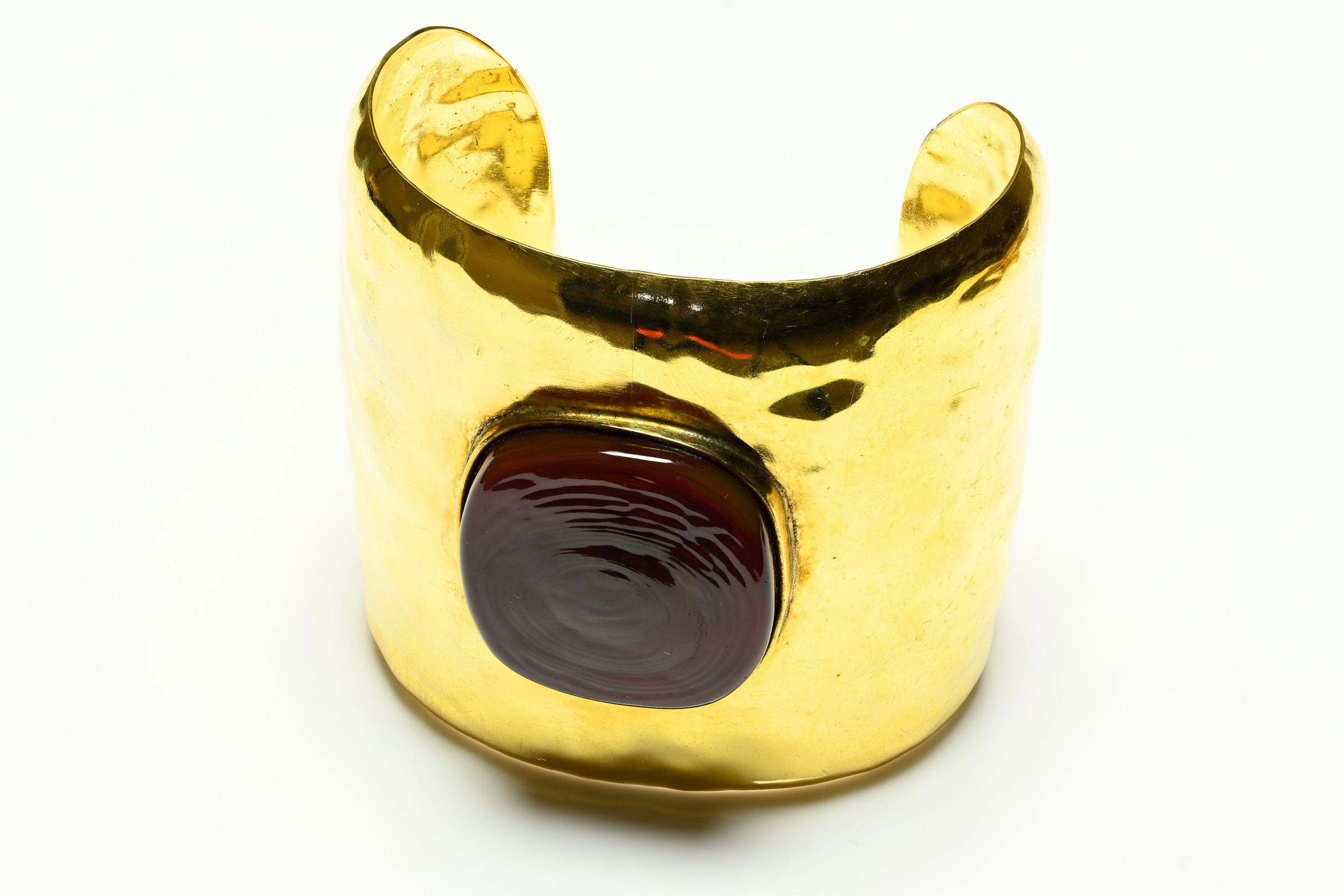 Frances Patiky Stein FPS Gold Plated Gripoix Red Glass Cuff Bracelet