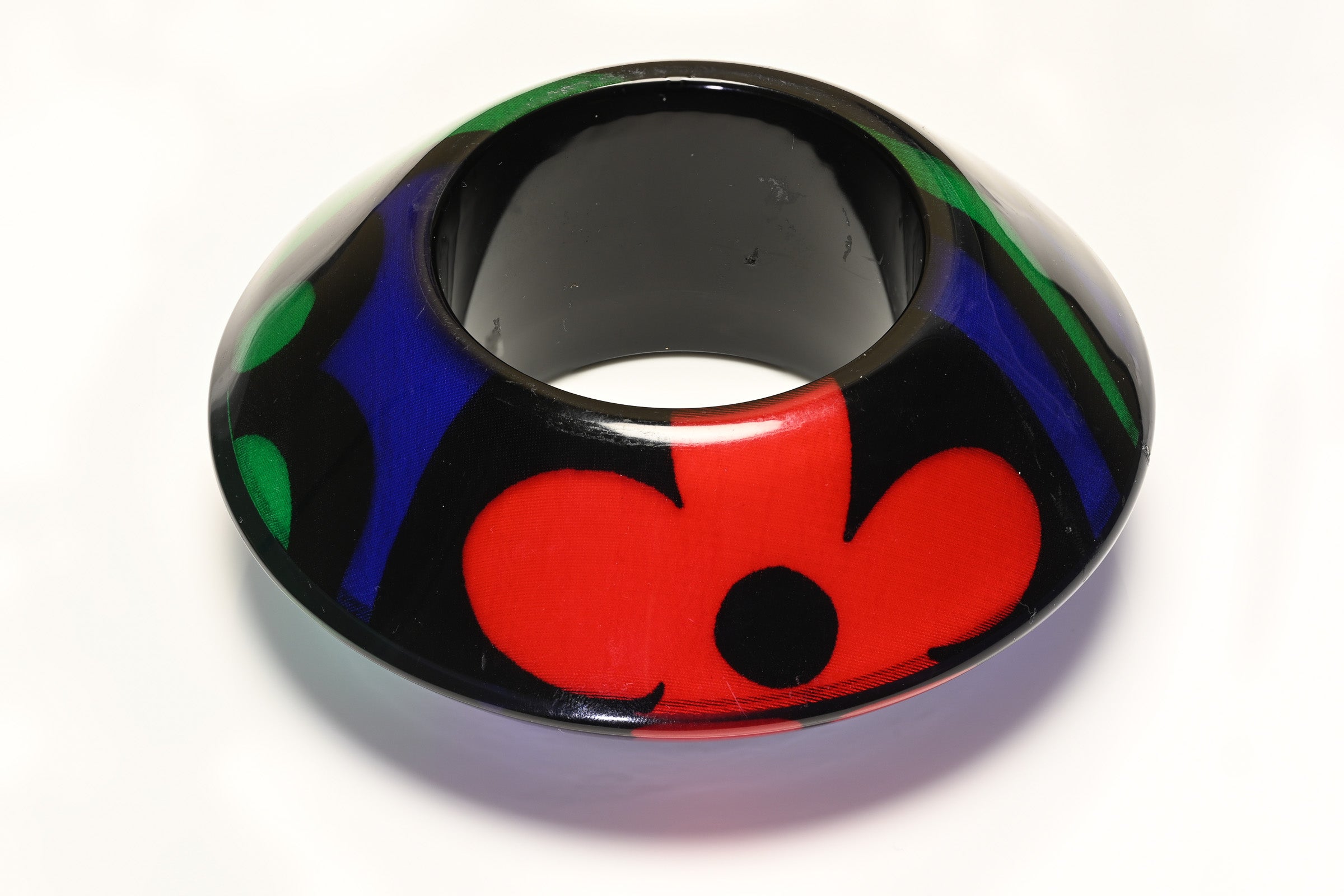 Christian Lacroix Spring 1992 Wide Black Floral Resin Bangle Bracelet