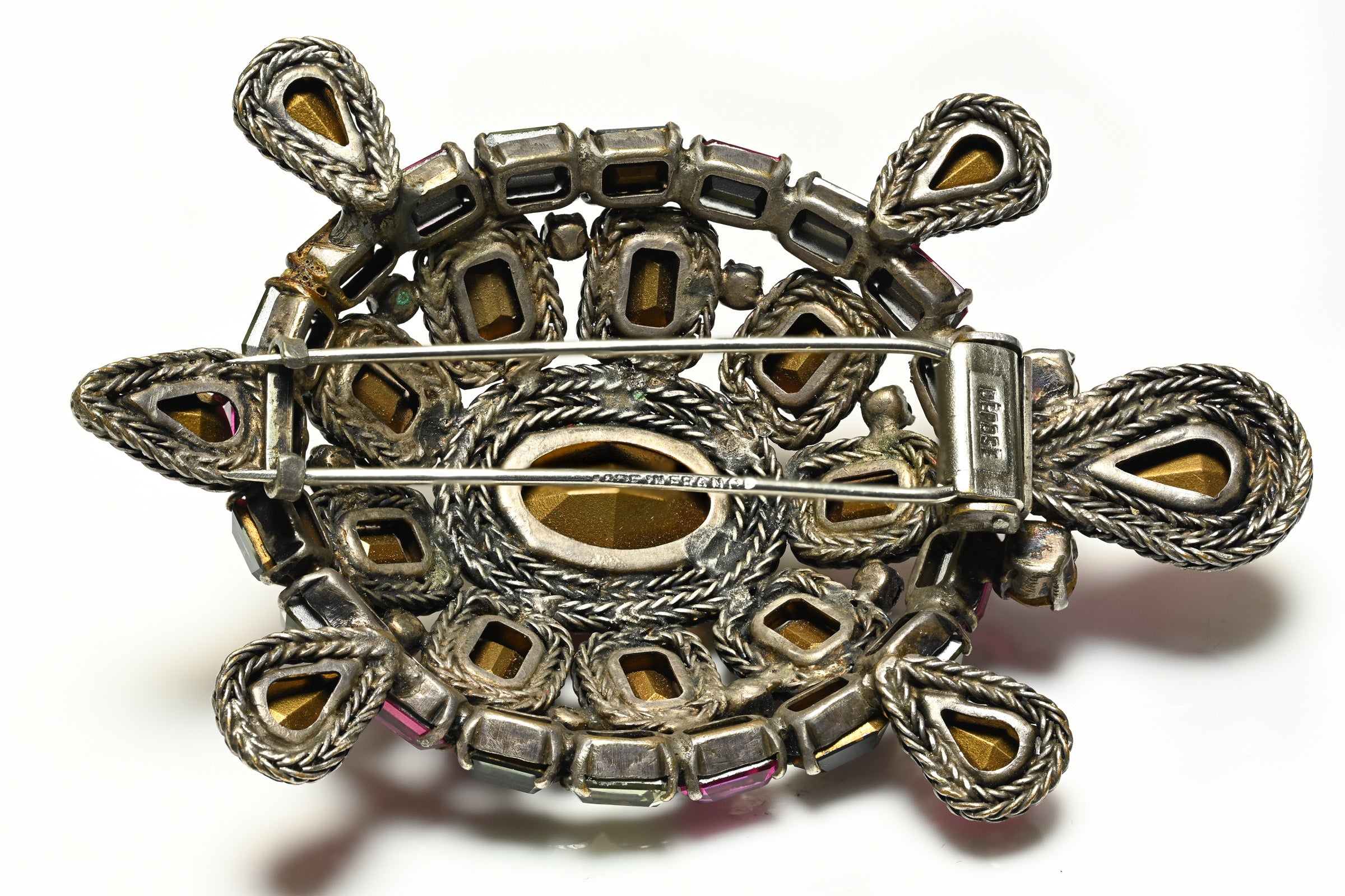 Vintage Roger Jean-Pierre Paris 1950's Large Pink Crystal Turtle Brooch