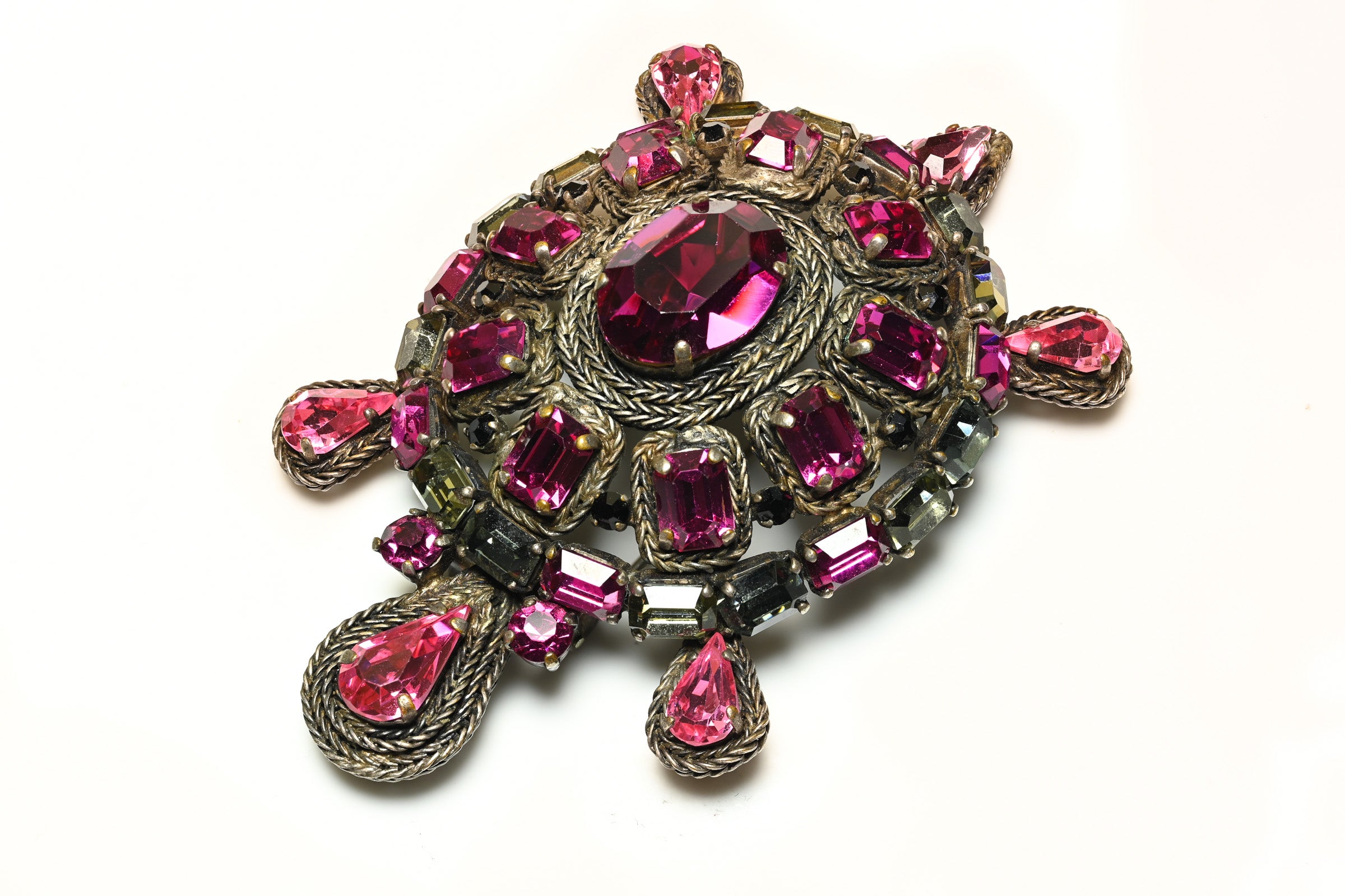 Roger Jean-Pierre Paris 1950's Pink Crystal Turtle Brooch