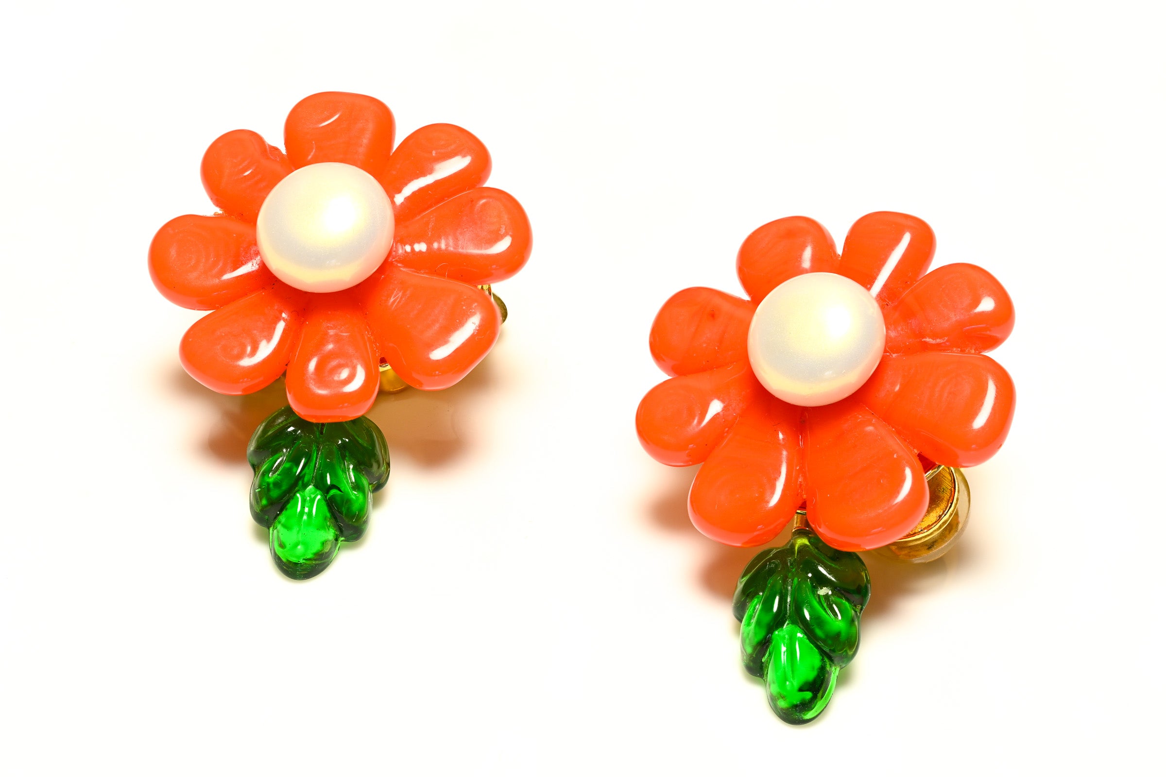 Vintage Chanel Paris Cruise 1998 Gripoix Orange Green Glass Earrings