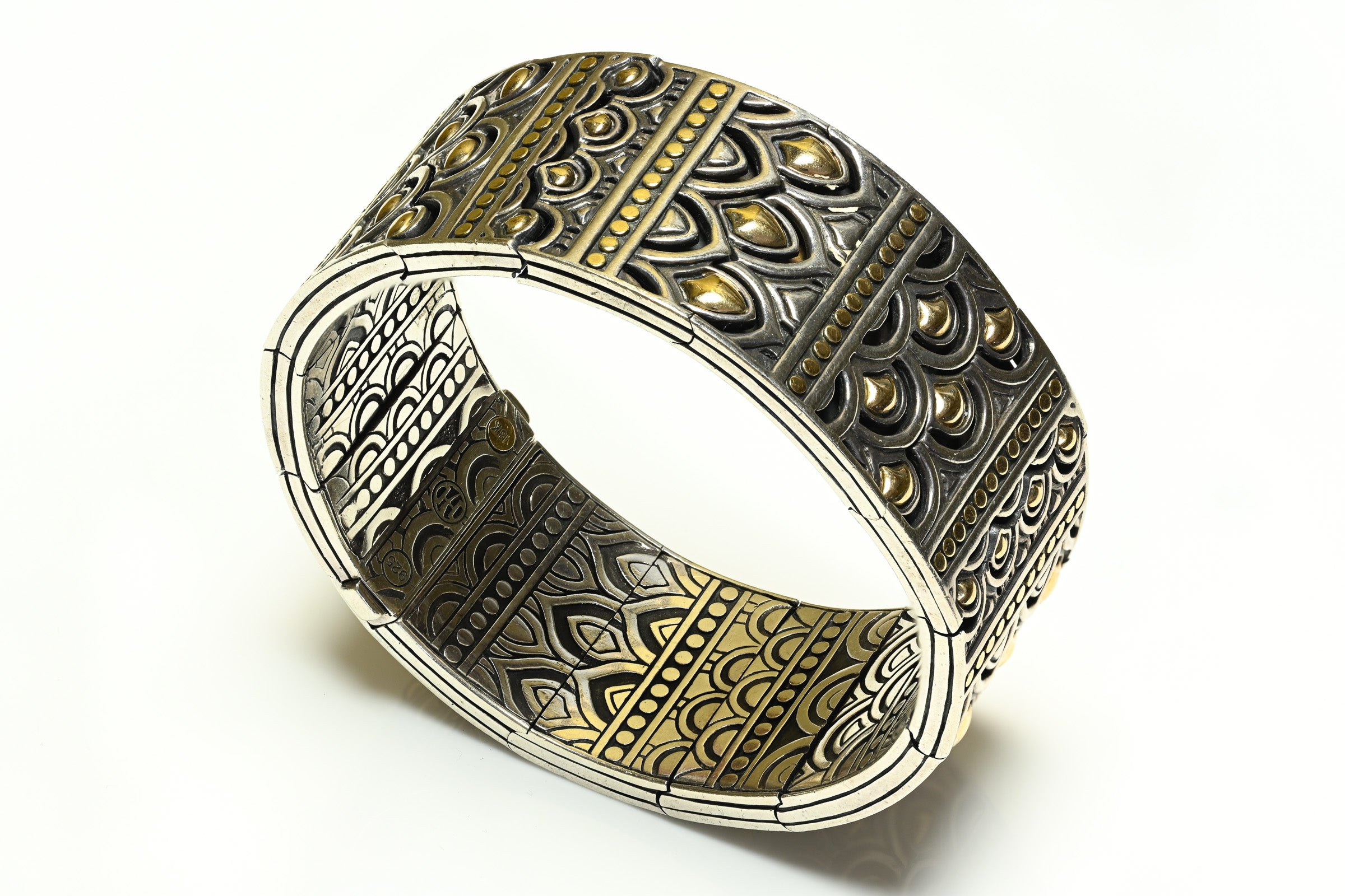 John Hardy Sterling 18K Gold Naga Dragon Scales Wide Bracelet
