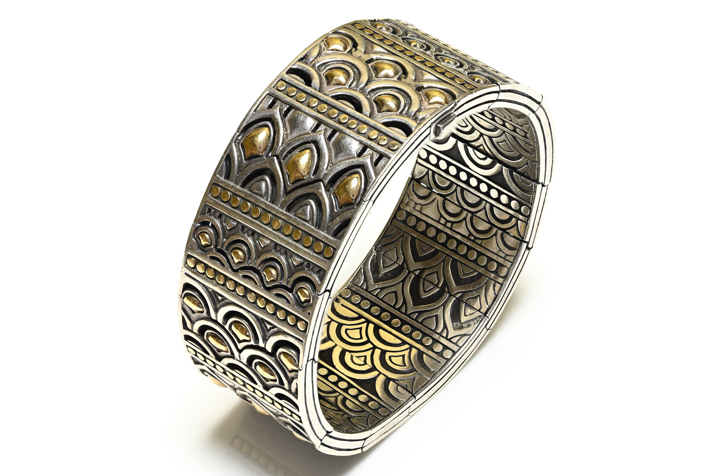 John Hardy Sterling Silver 18K Gold Naga Dragon Scales Wide Bracelet