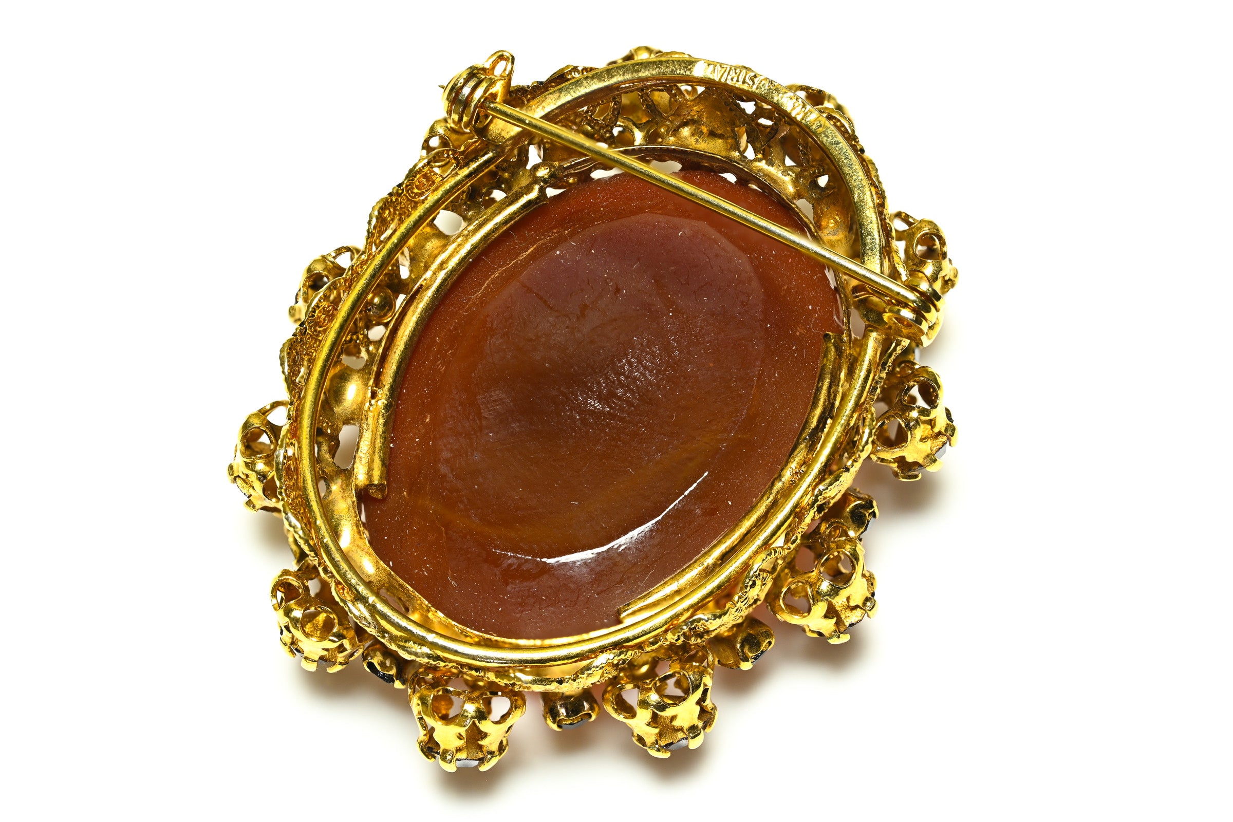 Vintage Austria Brown Crystal Cameo Lady Brooch