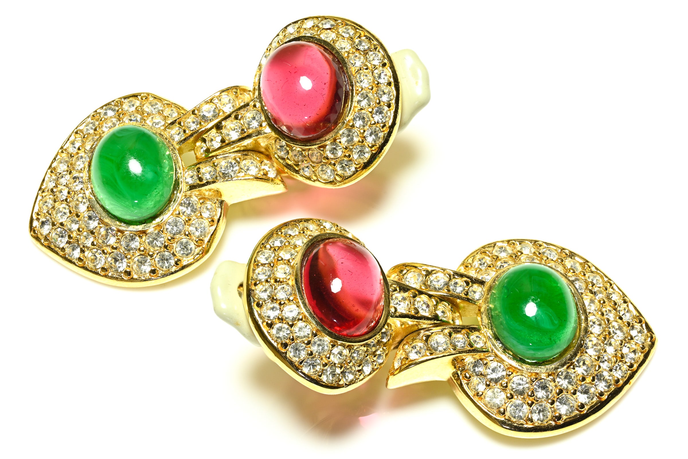 Ciner Mughal Style Red Green Glass Crystal Earrings