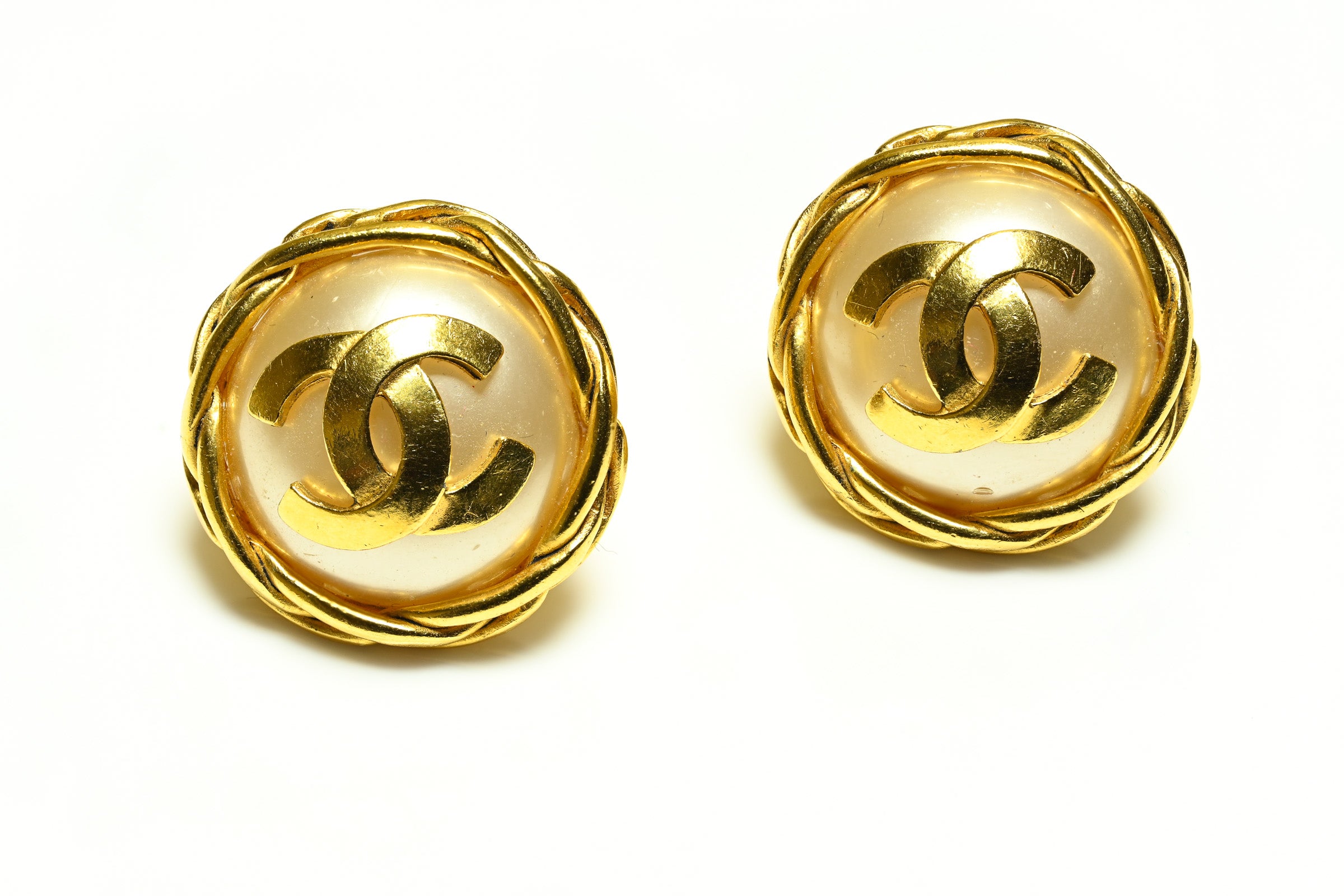 Vintage Chanel Paris Spring 1995 Barbie Pearl CC Earrings