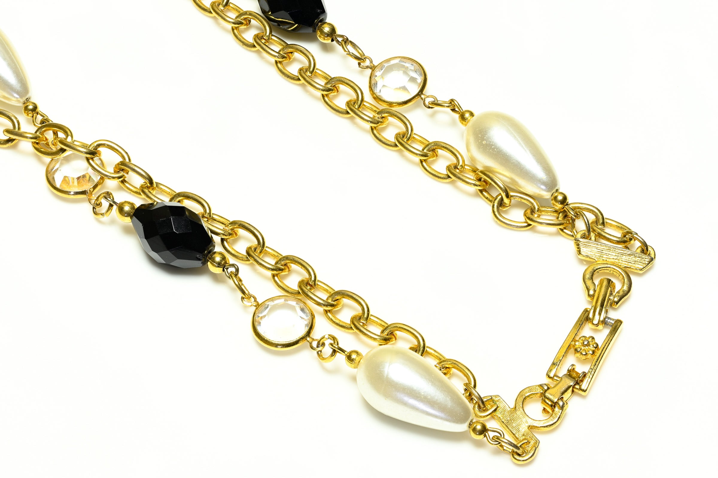 Vintage Black Crystal Pearl Chiclet Sautoir