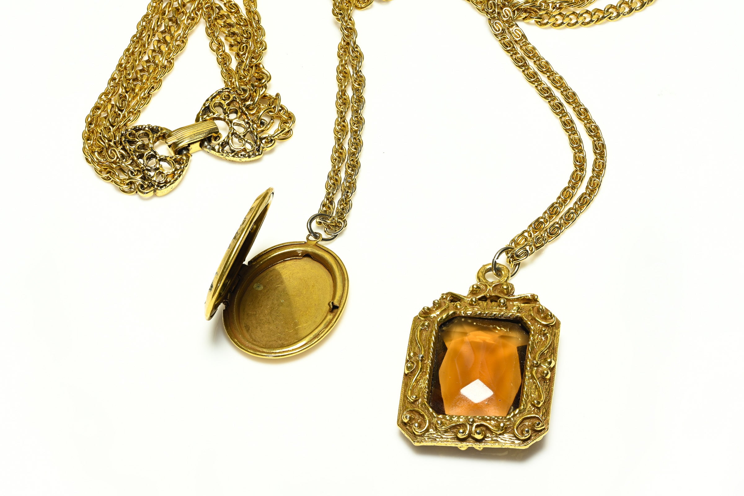 Vintage Goldette Brown Crystal Locket Chain Necklace