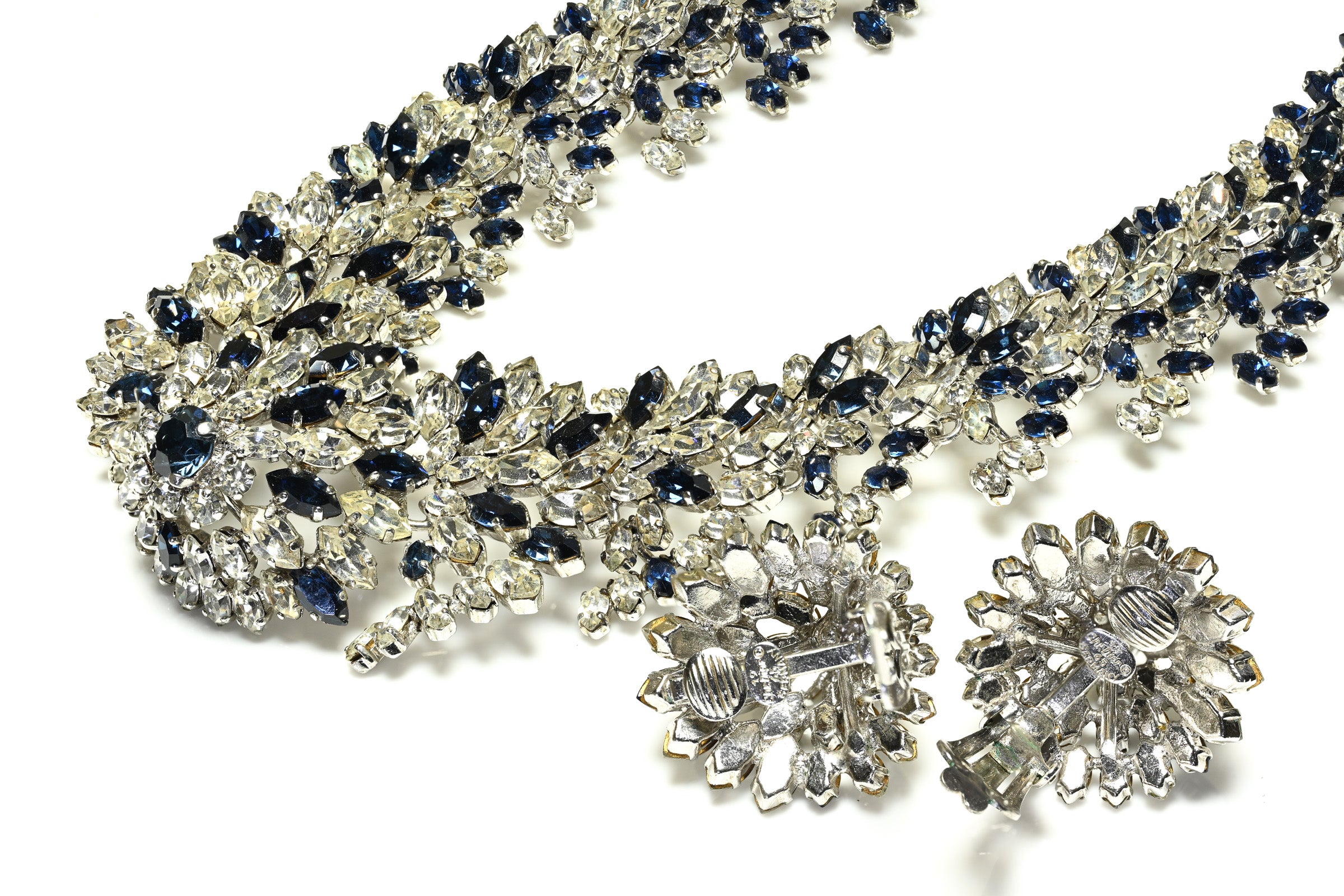 Christian Dior 1965 Max Muller Blue Crystal Necklace Earrings Set