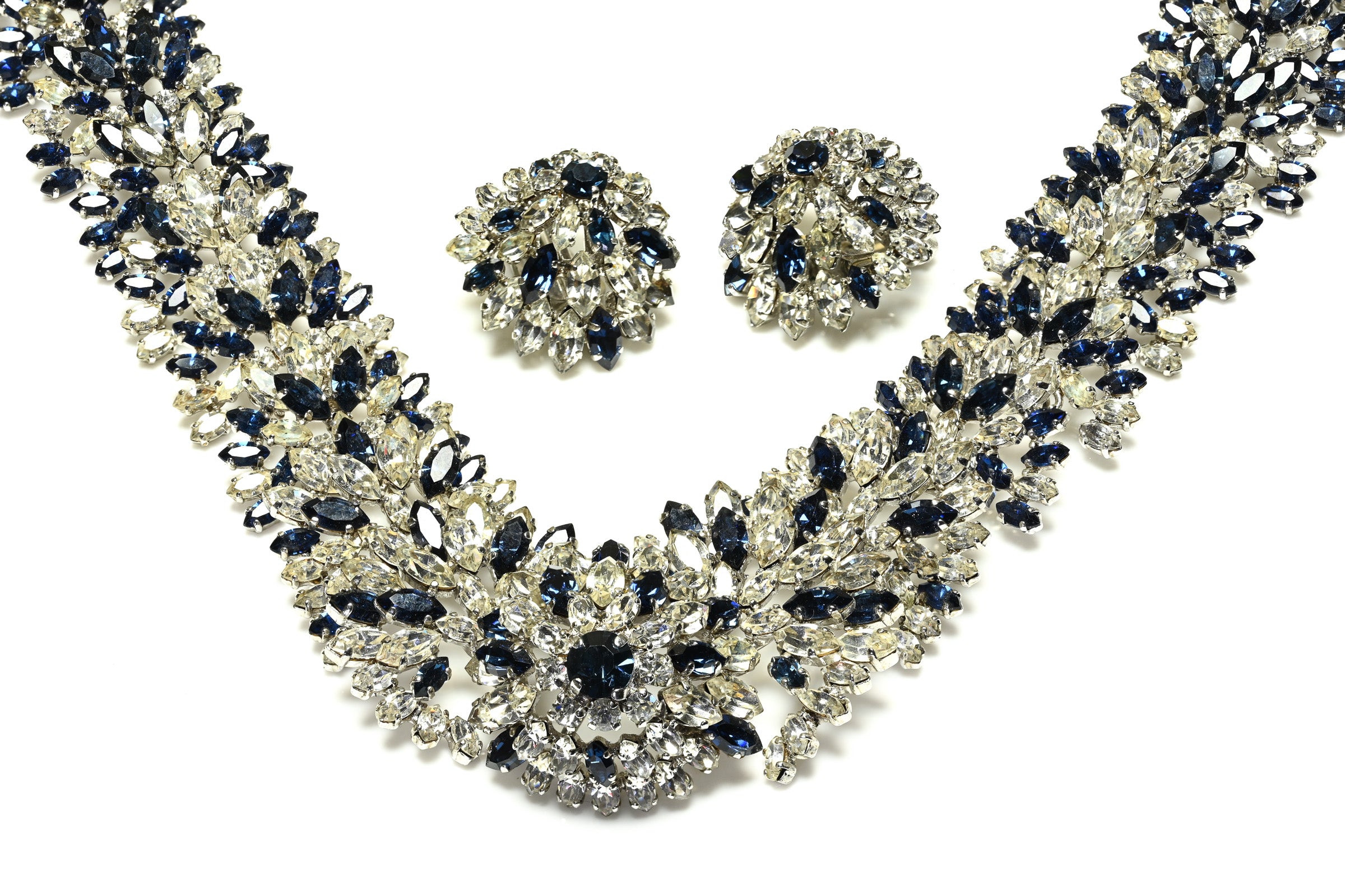 Christian Dior Couture 1965 Max Muller Blue Crystal Necklace Earrings Set