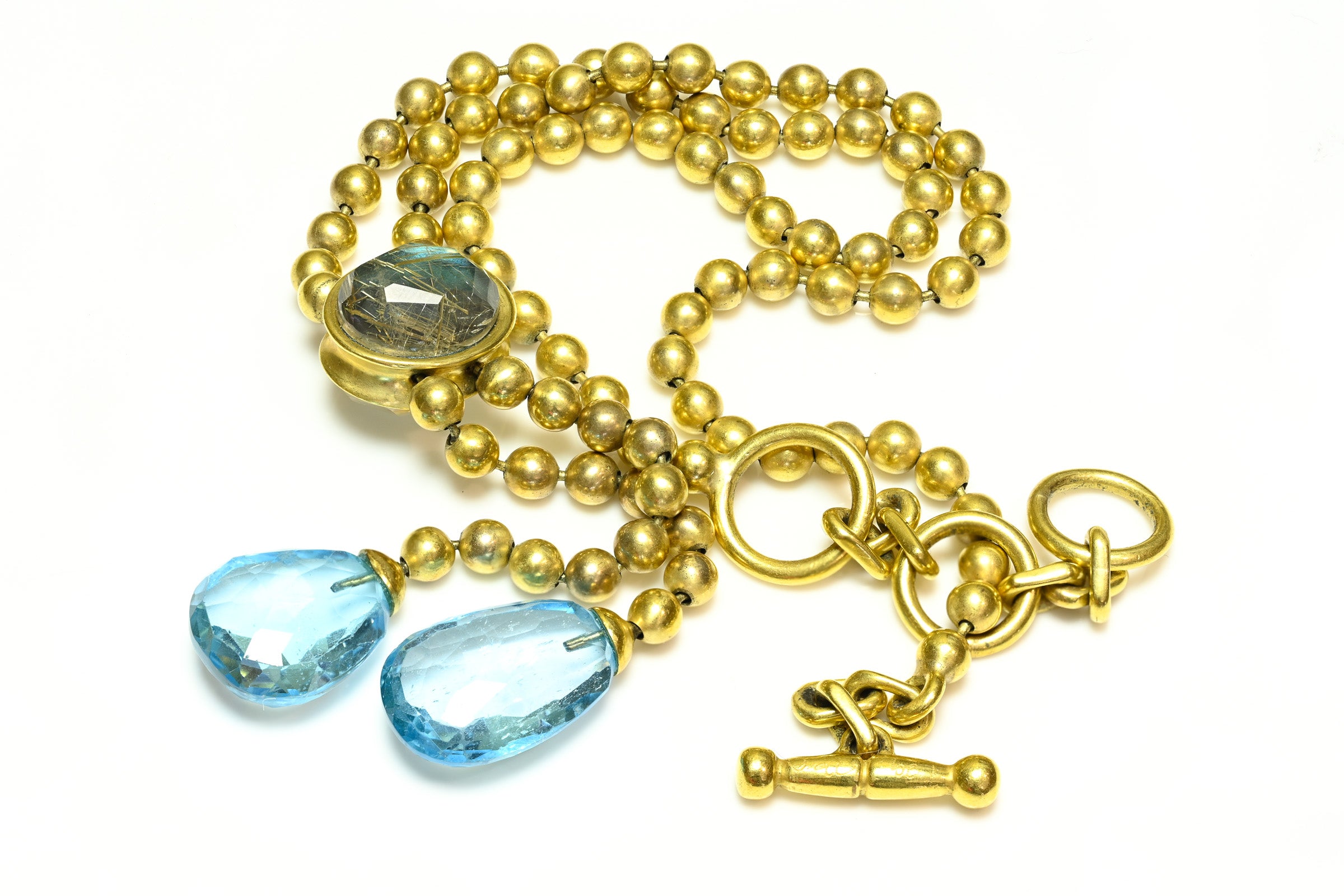 Vaubel Gold Plated Blue Stone Pendant Chain Necklace