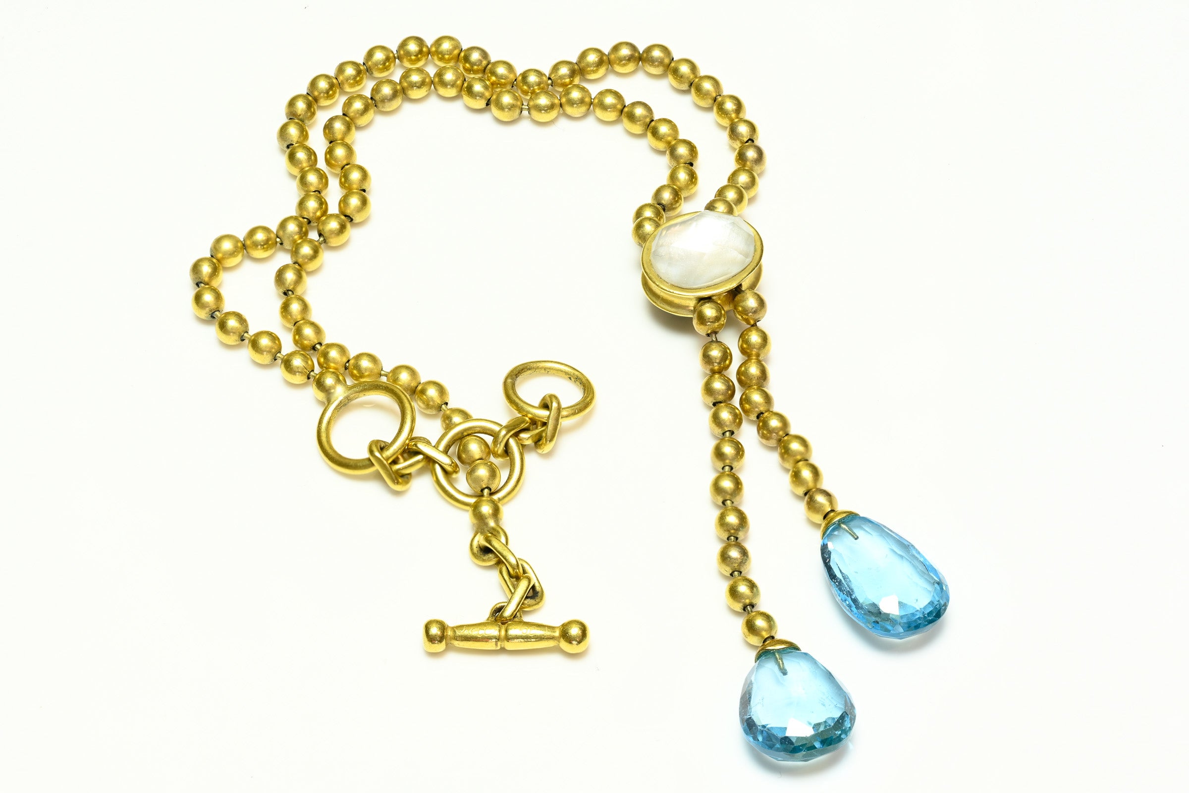 Vaubel Gold Plated Blue Semiprecious Stone Pendant Chain Necklace