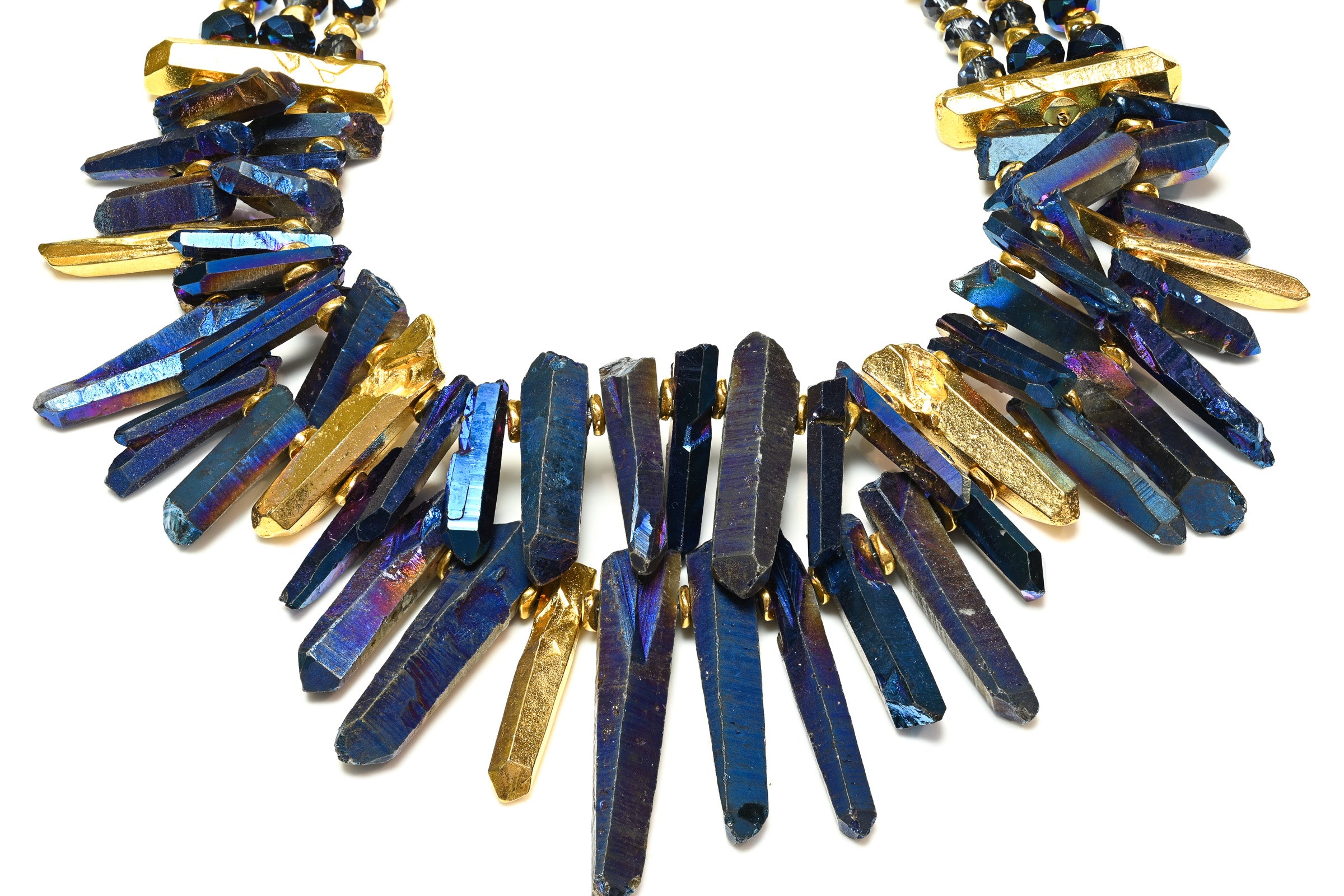 Vintage Barrera Gold Plated Iridescent Blue Stone Collar Necklace