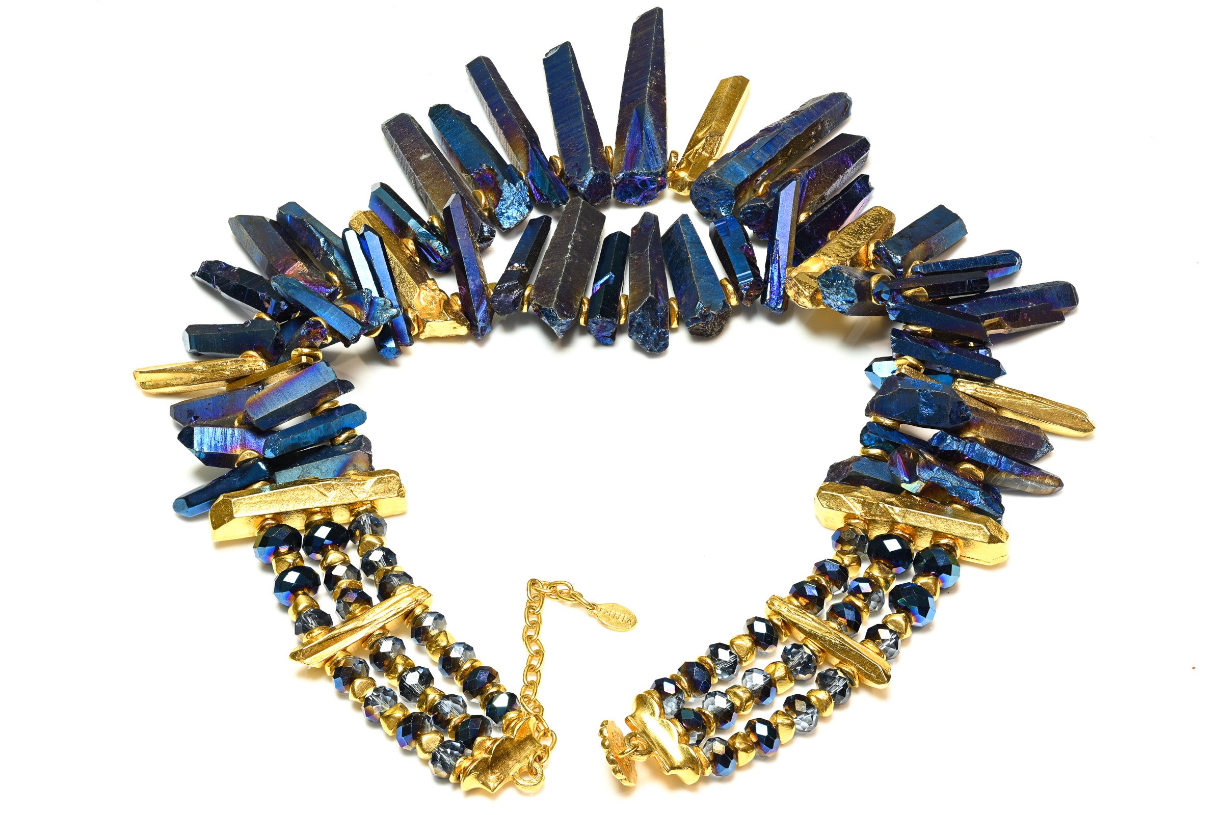 Barrera Gold Plated Blue Stone Collar Necklace