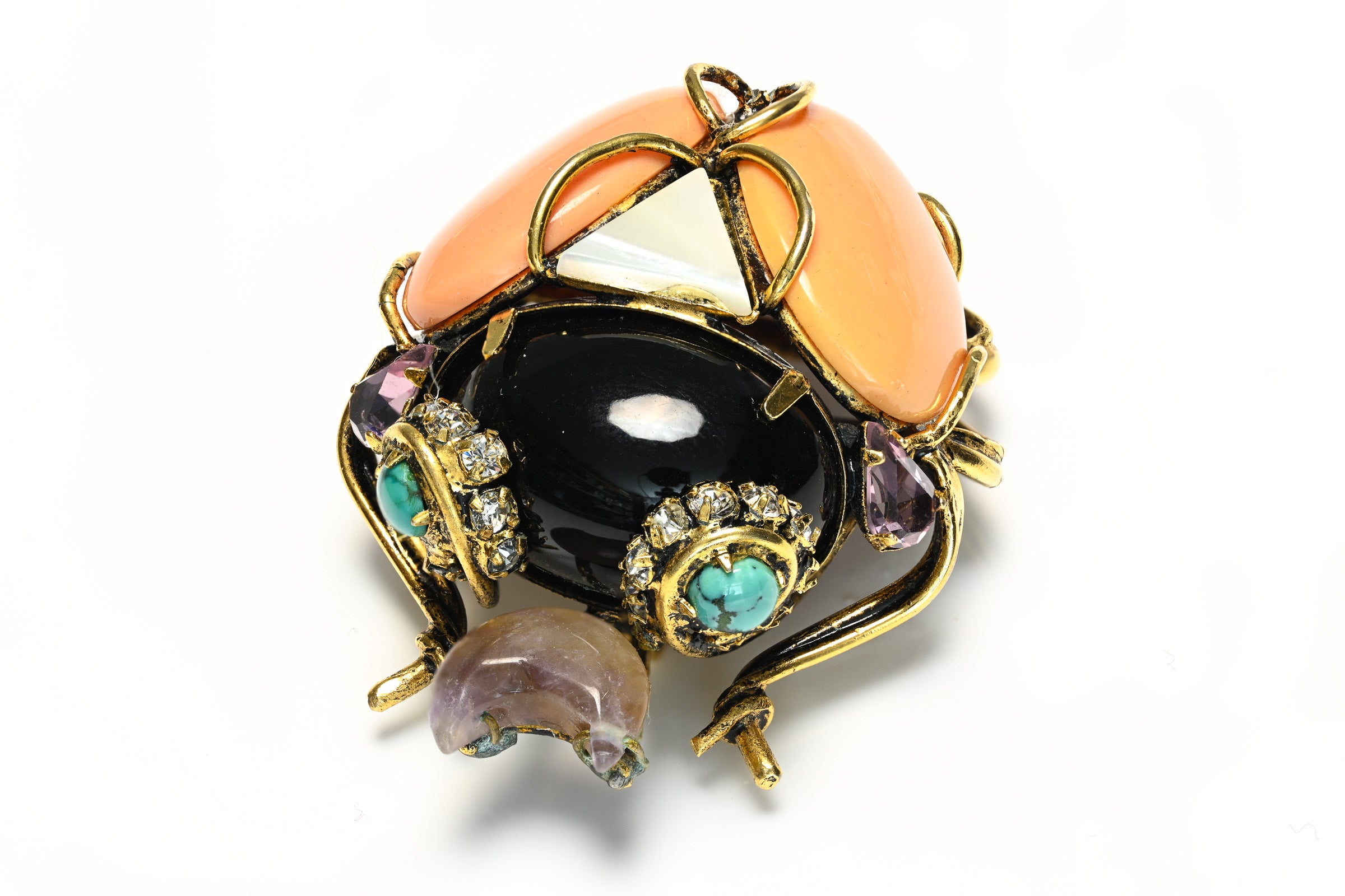 Iradj Moini Black Orange Amethyst Turquoise Bug Brooch