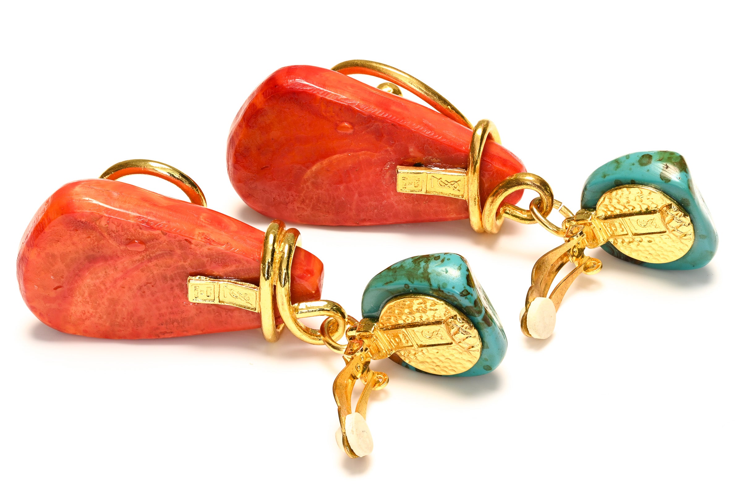 Vintage Yves Saint Laurent Paris Long Faux Turquoise Resin Drop Earrings