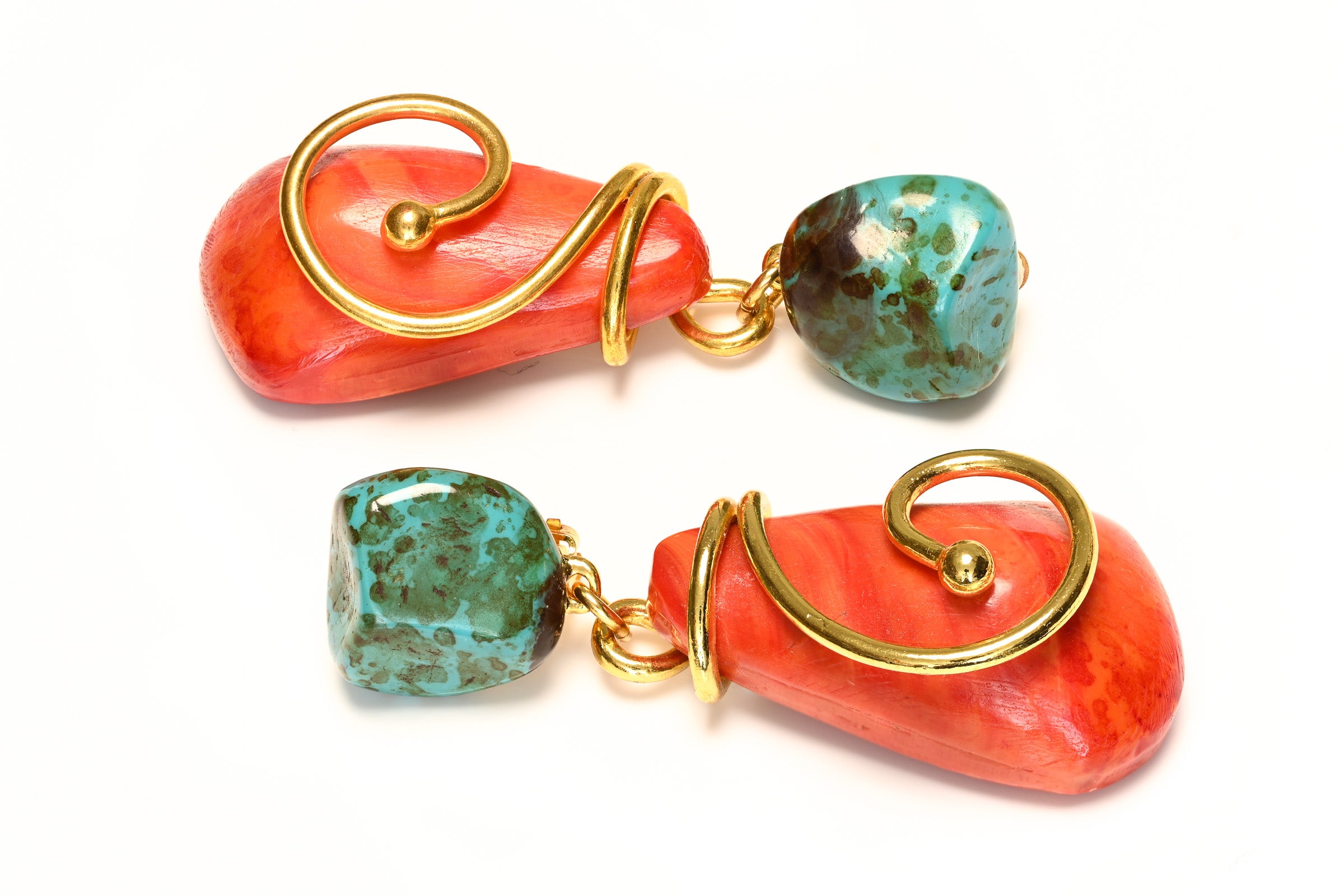 Vintage Yves Saint Laurent Long Faux Turquoise Coral Resin Drop Earrings