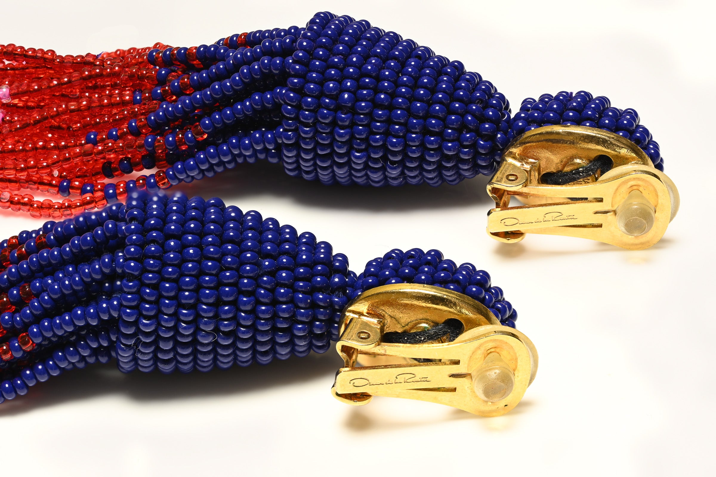 Oscar de la Renta Long Blue Pink Red Tassel Earrings 2