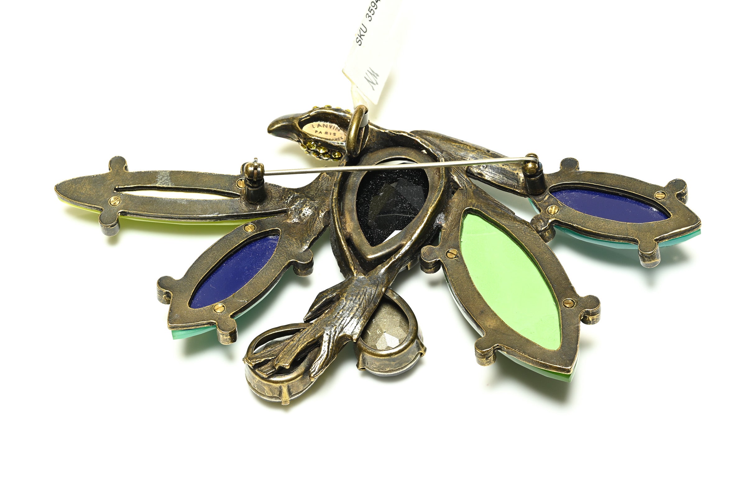 Lanvin Paris Green Blue Crystal Large Bird Brooch 2