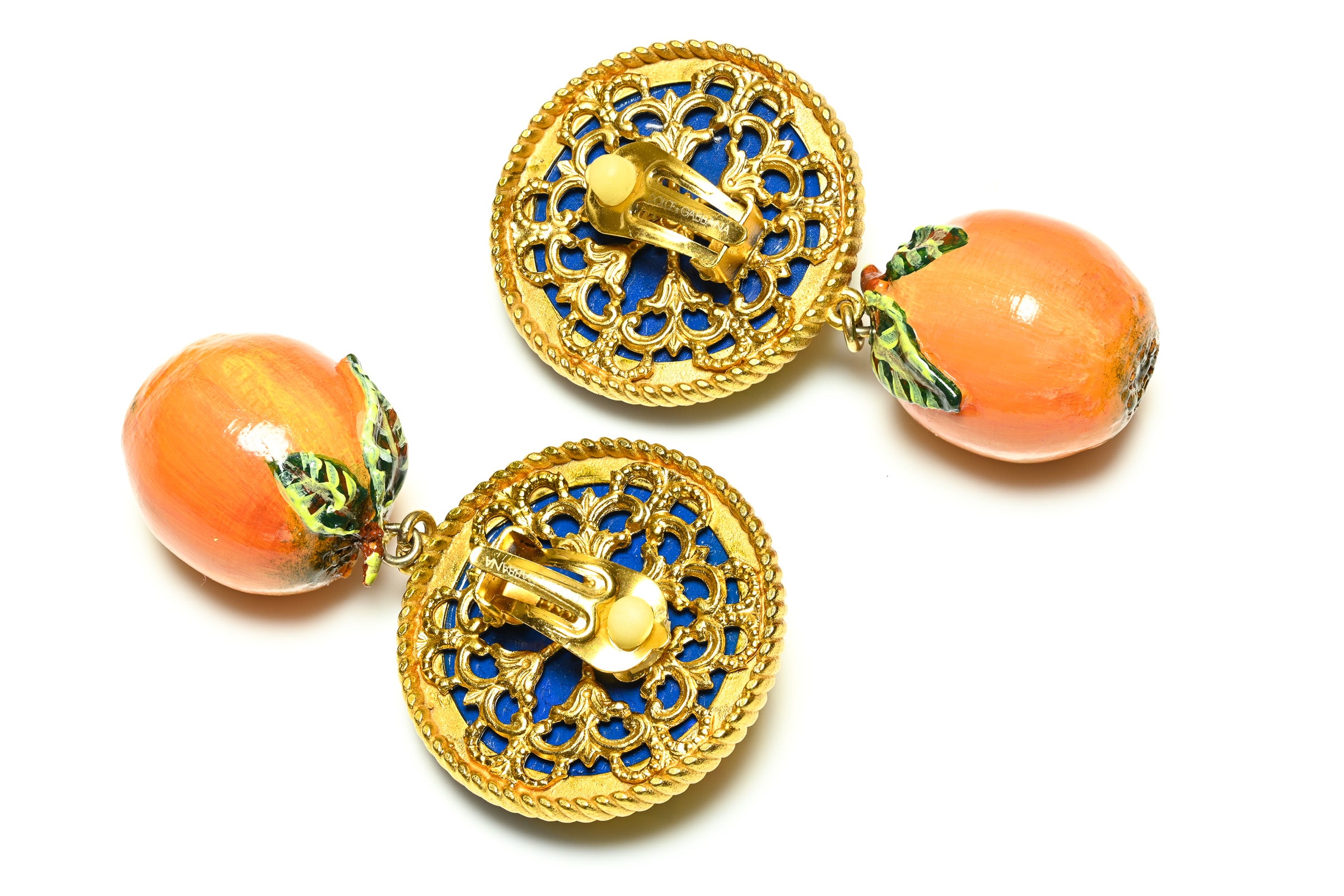 Dolce and Gabbana Green Yellow Enamel Orange Fruit Earrings 2
