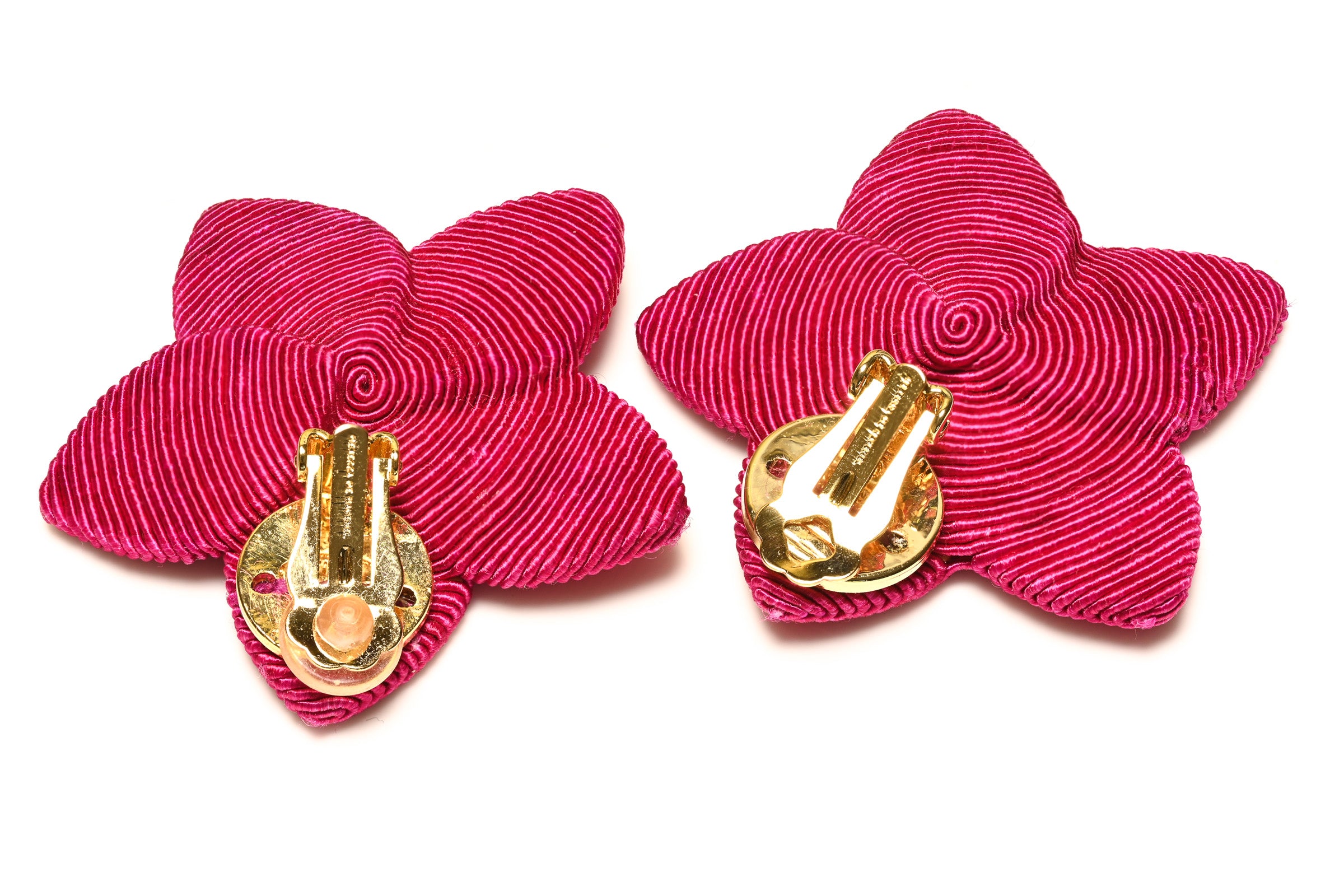 Rebecca de Ravanel Fucsia Pink Silk-like Cord Flower Earrings 2
