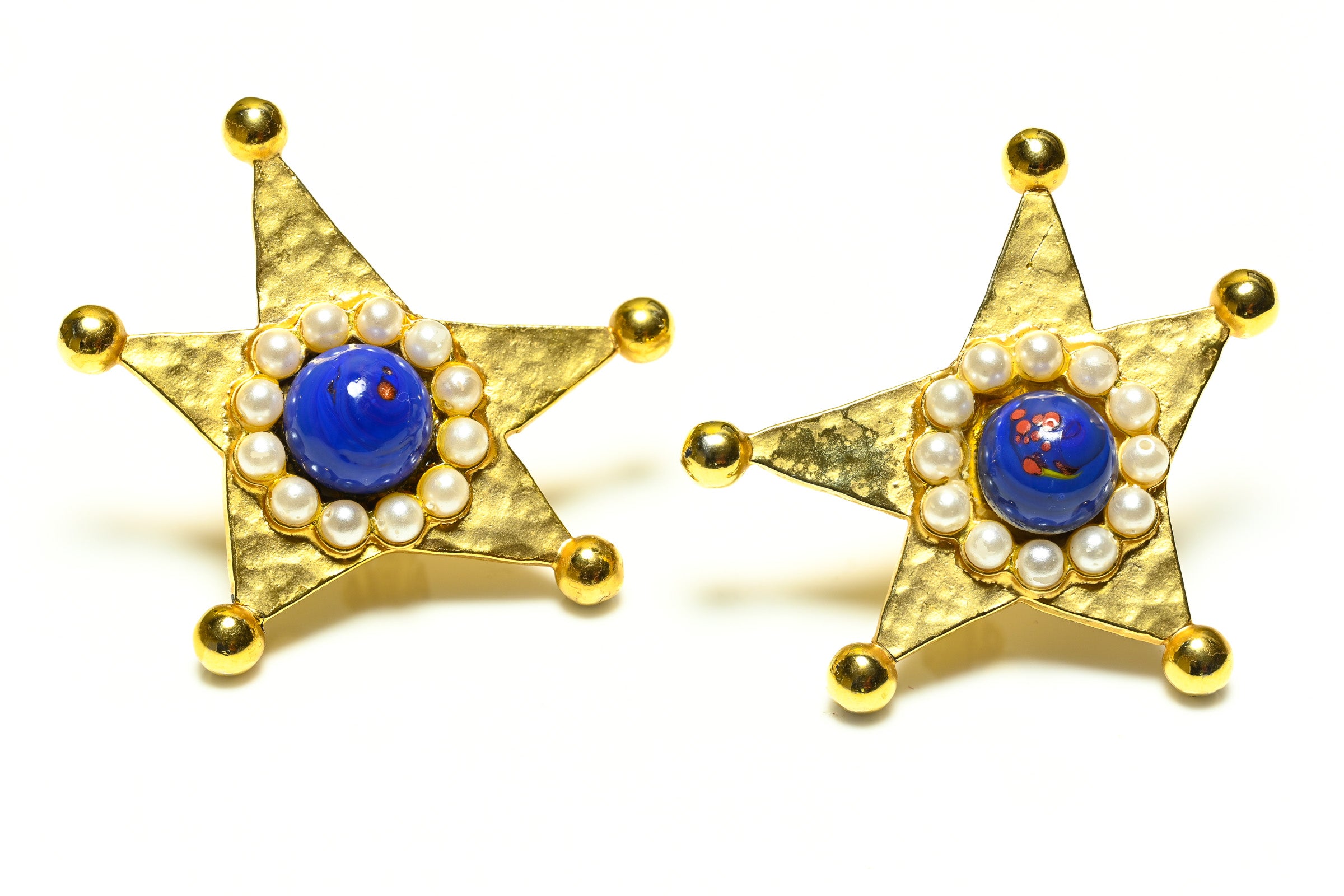 Vintage Moschino Couture Blue Glass Beads Pearls Star Earrings Necklace Set 2