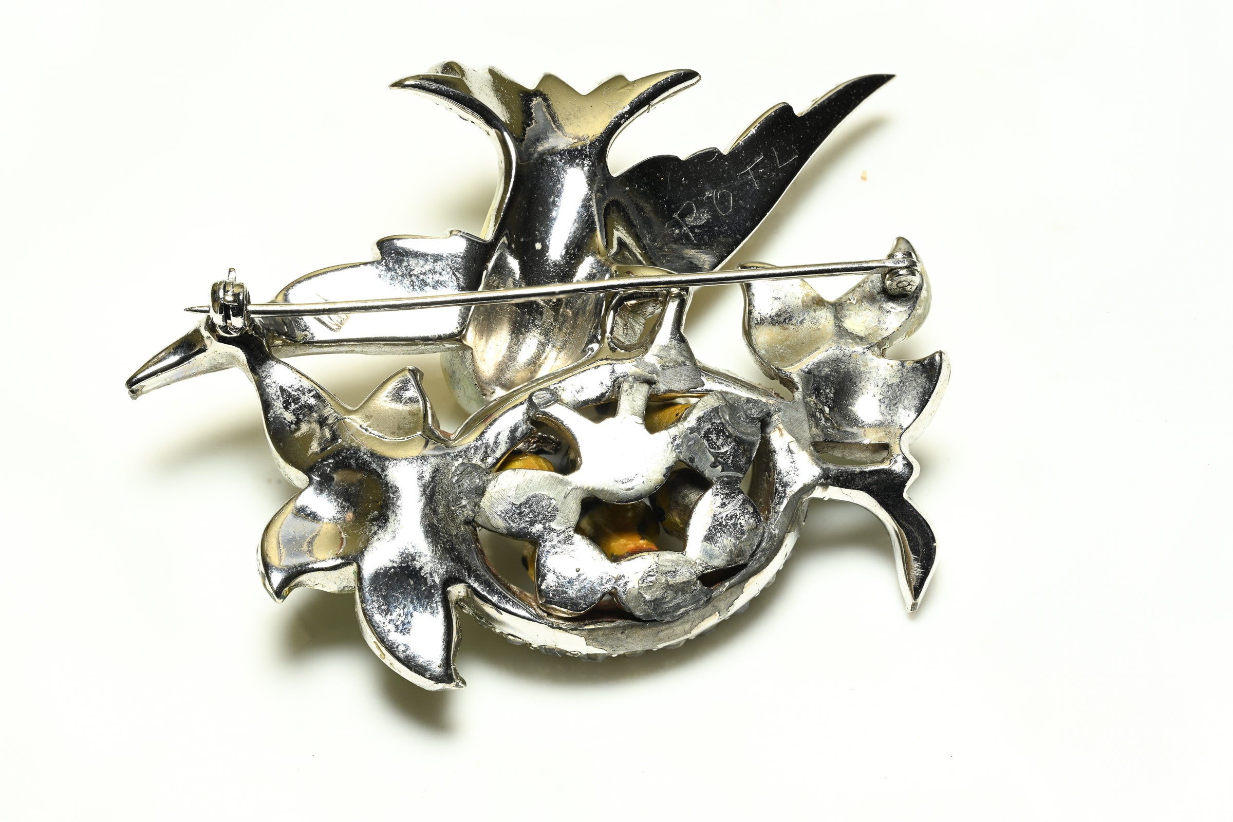 Marcel Boucher 1940's Enamel Crystal Mother Bird Nest Brooch 4