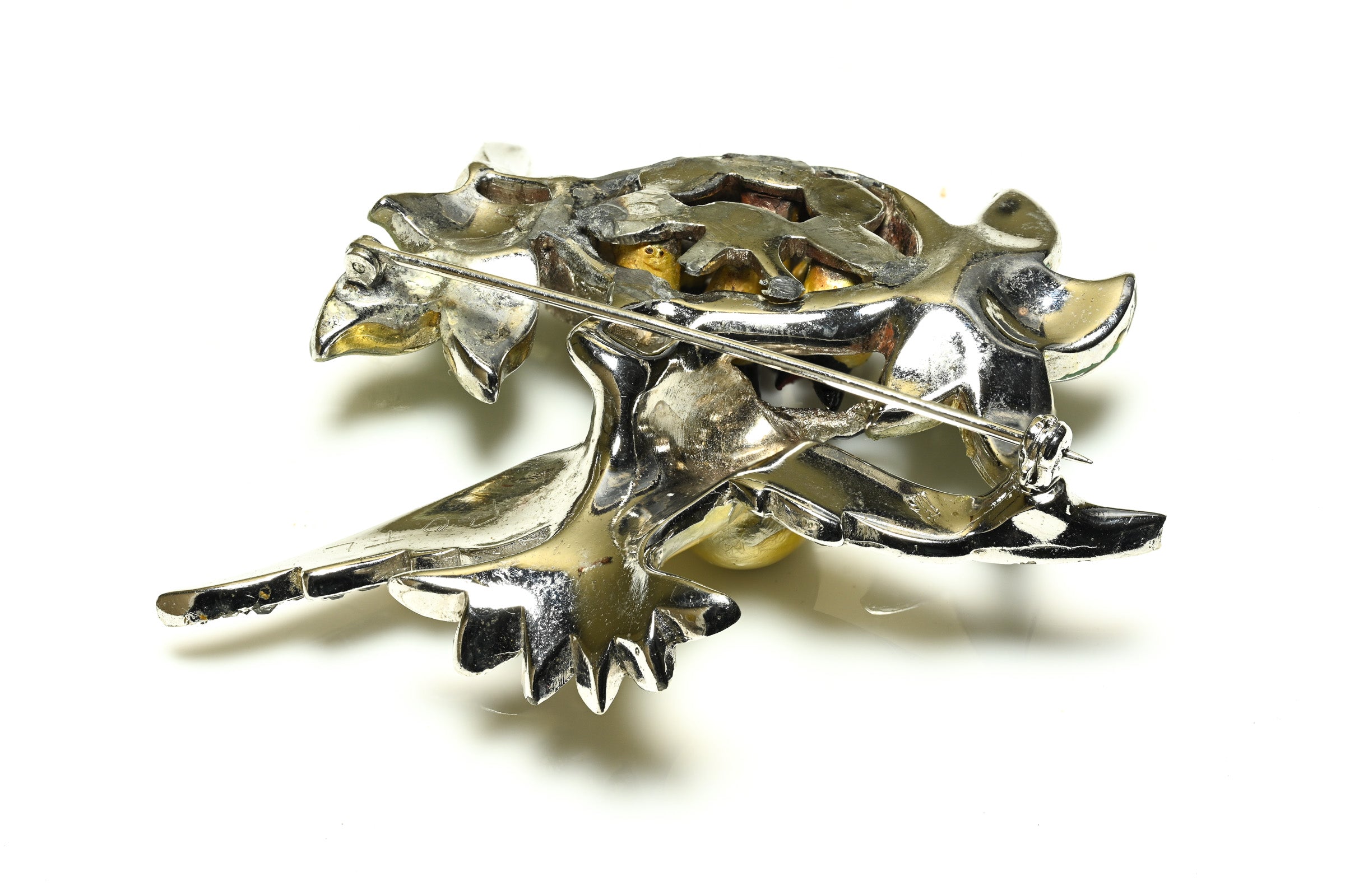 Marcel Boucher 1940's Enamel Crystal Mother Bird Nest Brooch 3