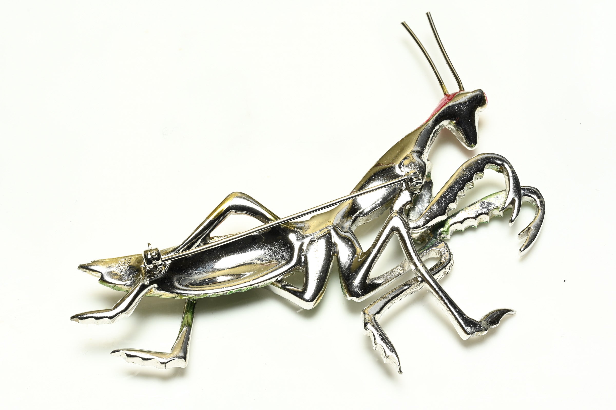 Marcel Boucher 1940's Enamel Crystal Praying Mantis Brooch 2