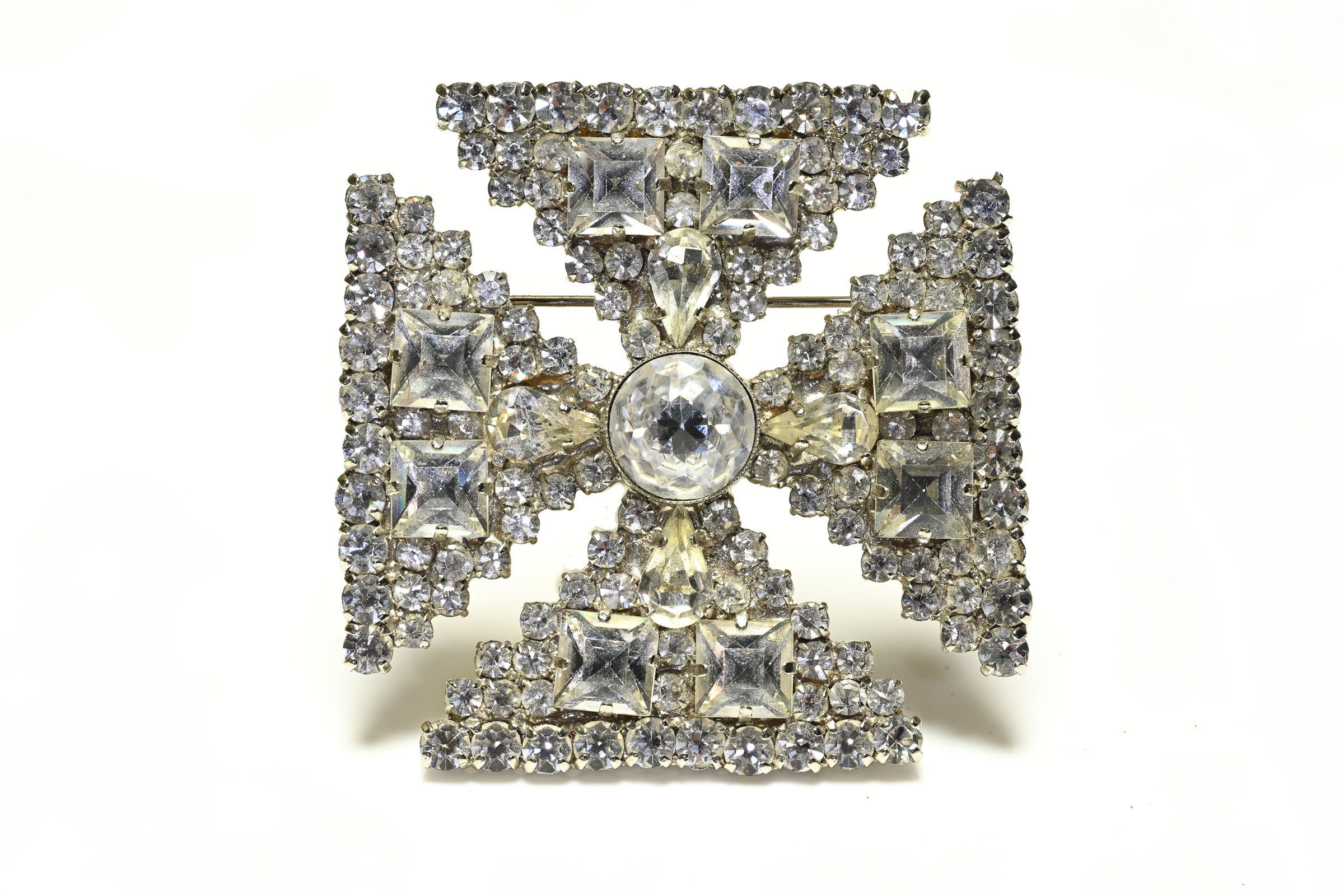 Vintage Yves Saint Laurent Rive Gauche Crystal Maltese Cross Brooch