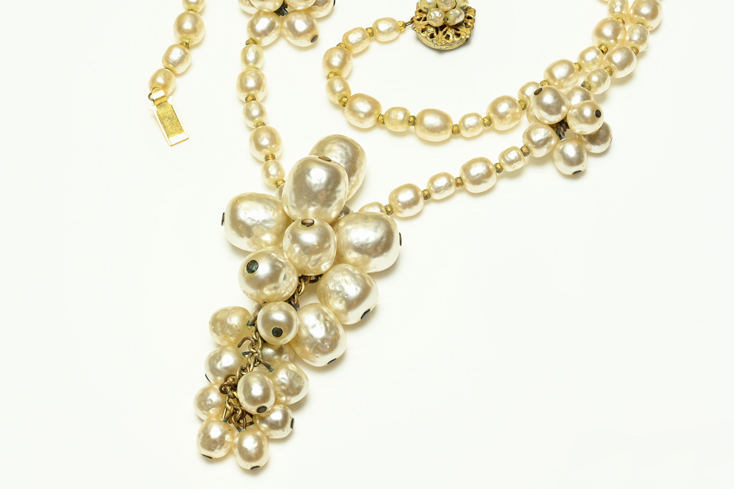 Vintage 1950's Miriam Haskell Pearl Cluster Sautoir Necklace 1