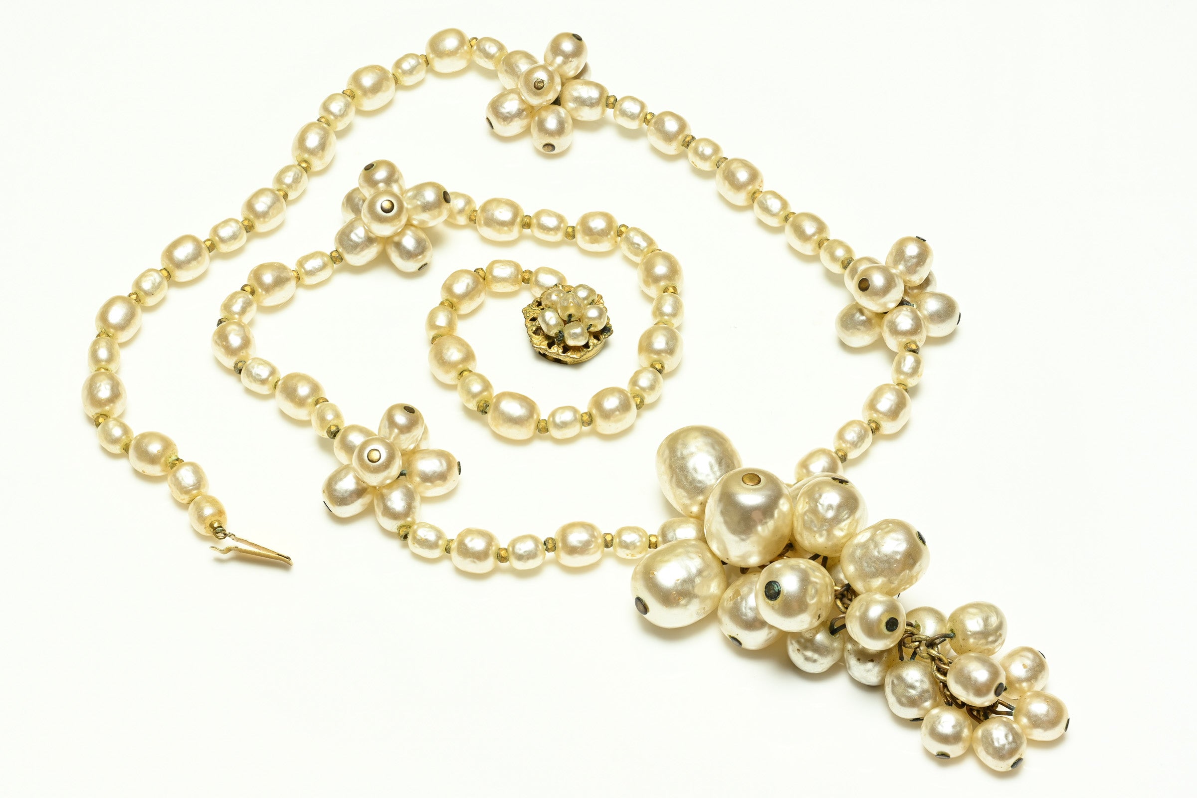 Vintage 1950's Miriam Haskell Pearl Cluster Sautoir Necklace