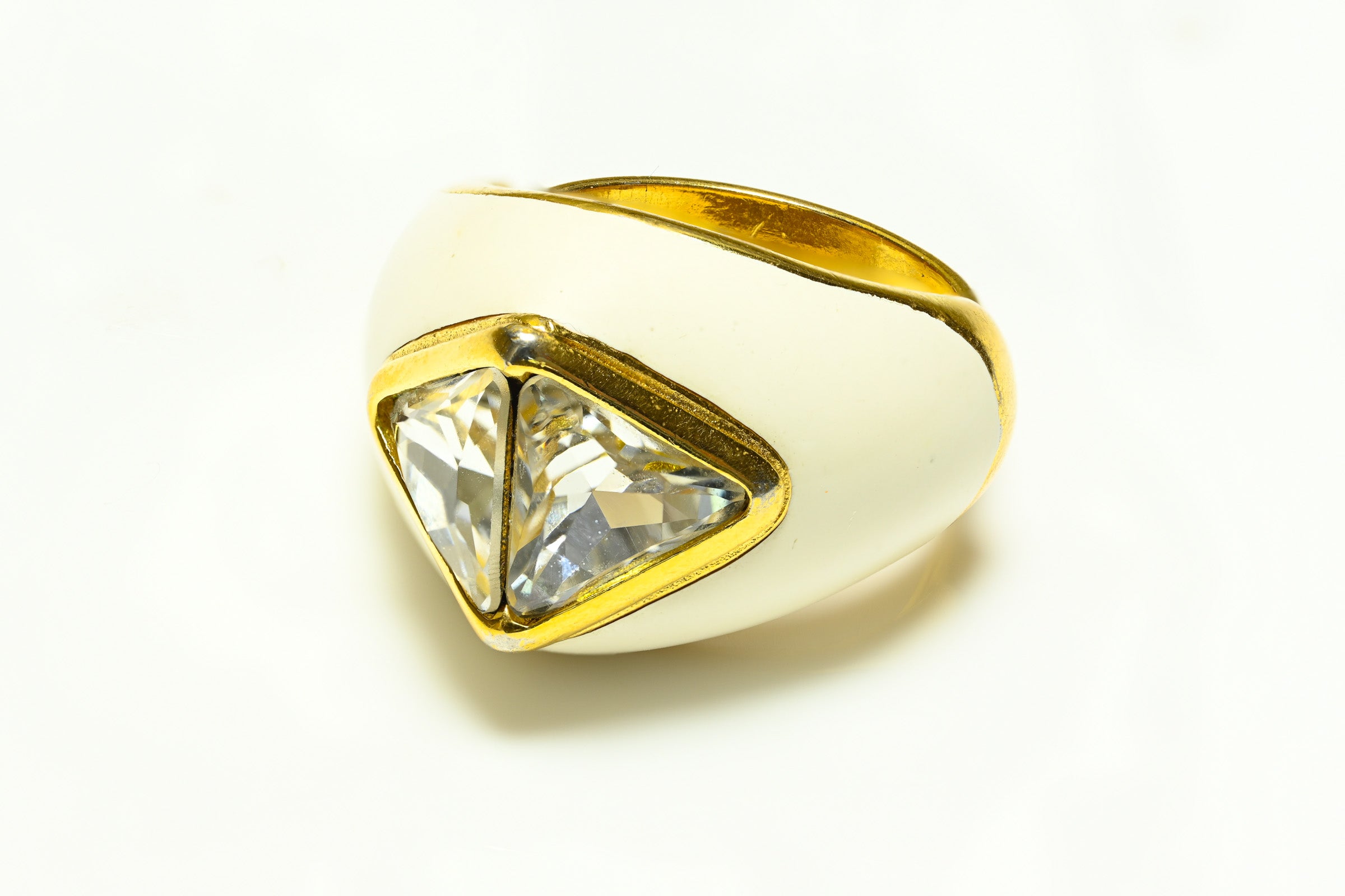 Vintage Christian Dior Paris White Enamel Crystal Cocktail Ring