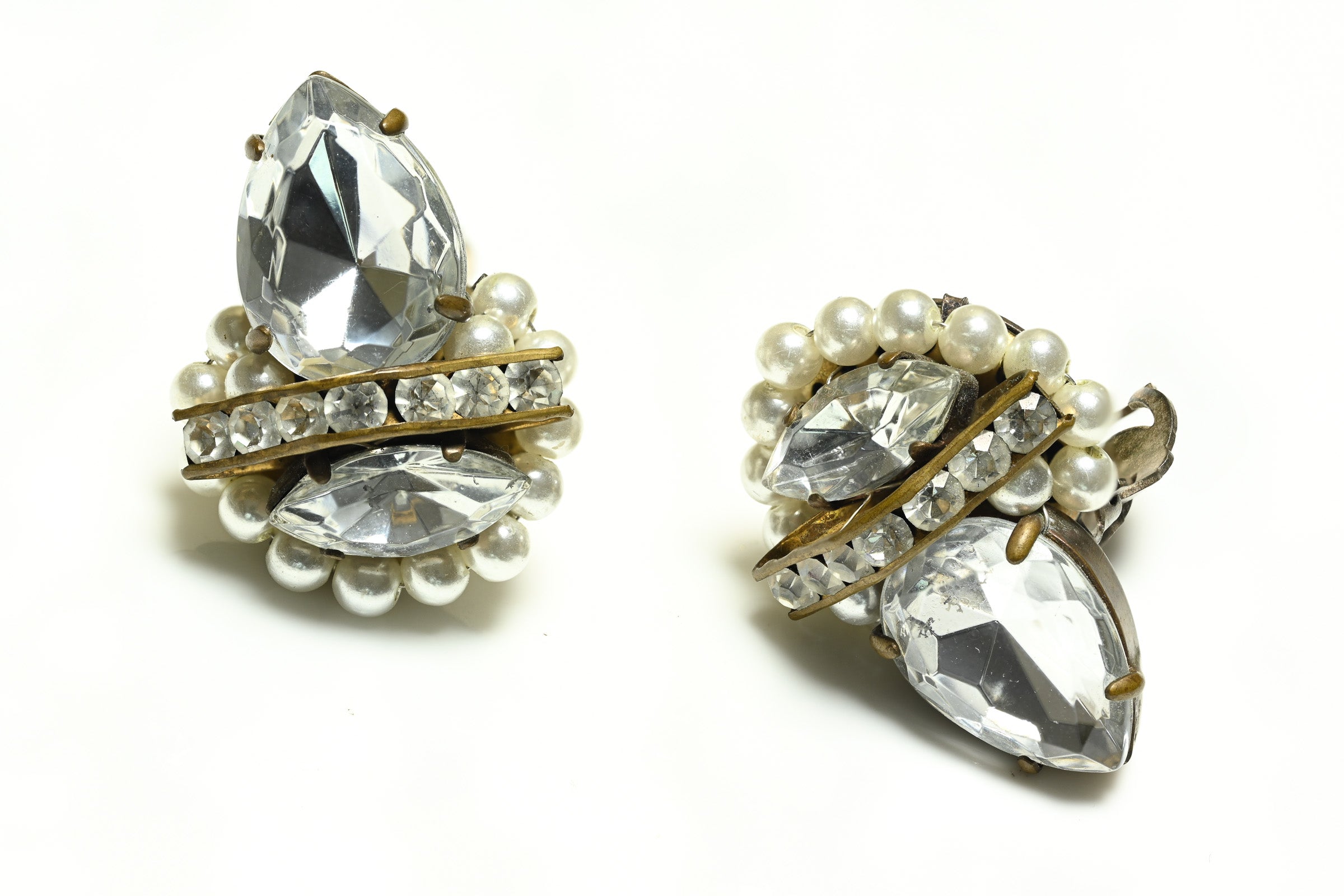 Vintage 1950's Francoise Montague Paris Pearl Crystal Earrings