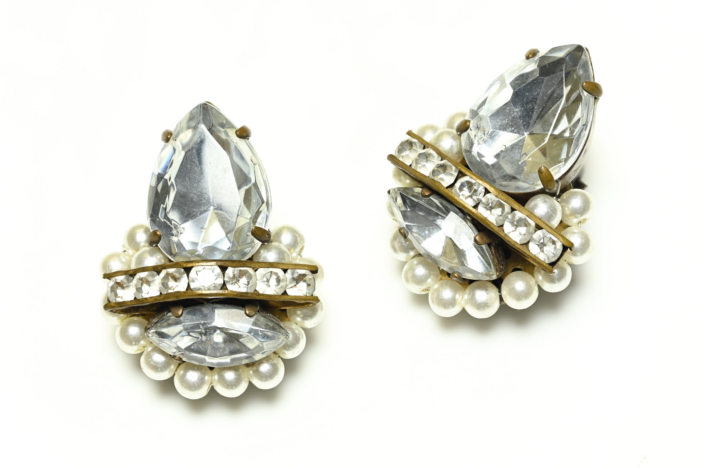 Vintage 1950's Francoise Montague Paris Pearl Crystal Earrings 1