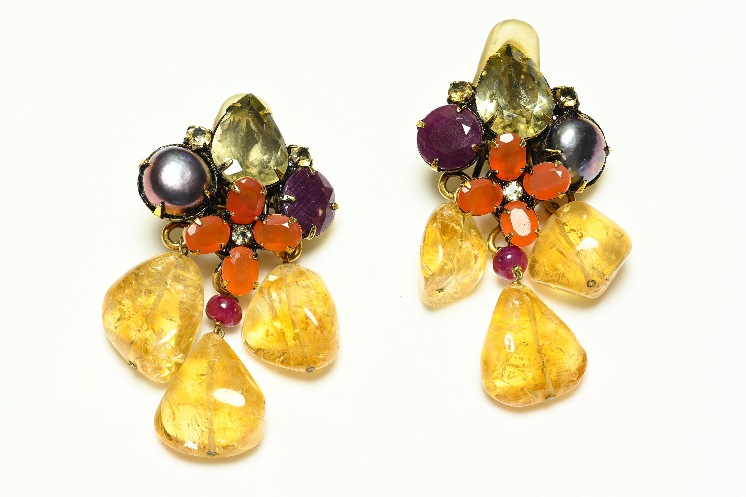 Iradj Moini Black Pearl Orange Crystal Citrine Drops Earrings 2