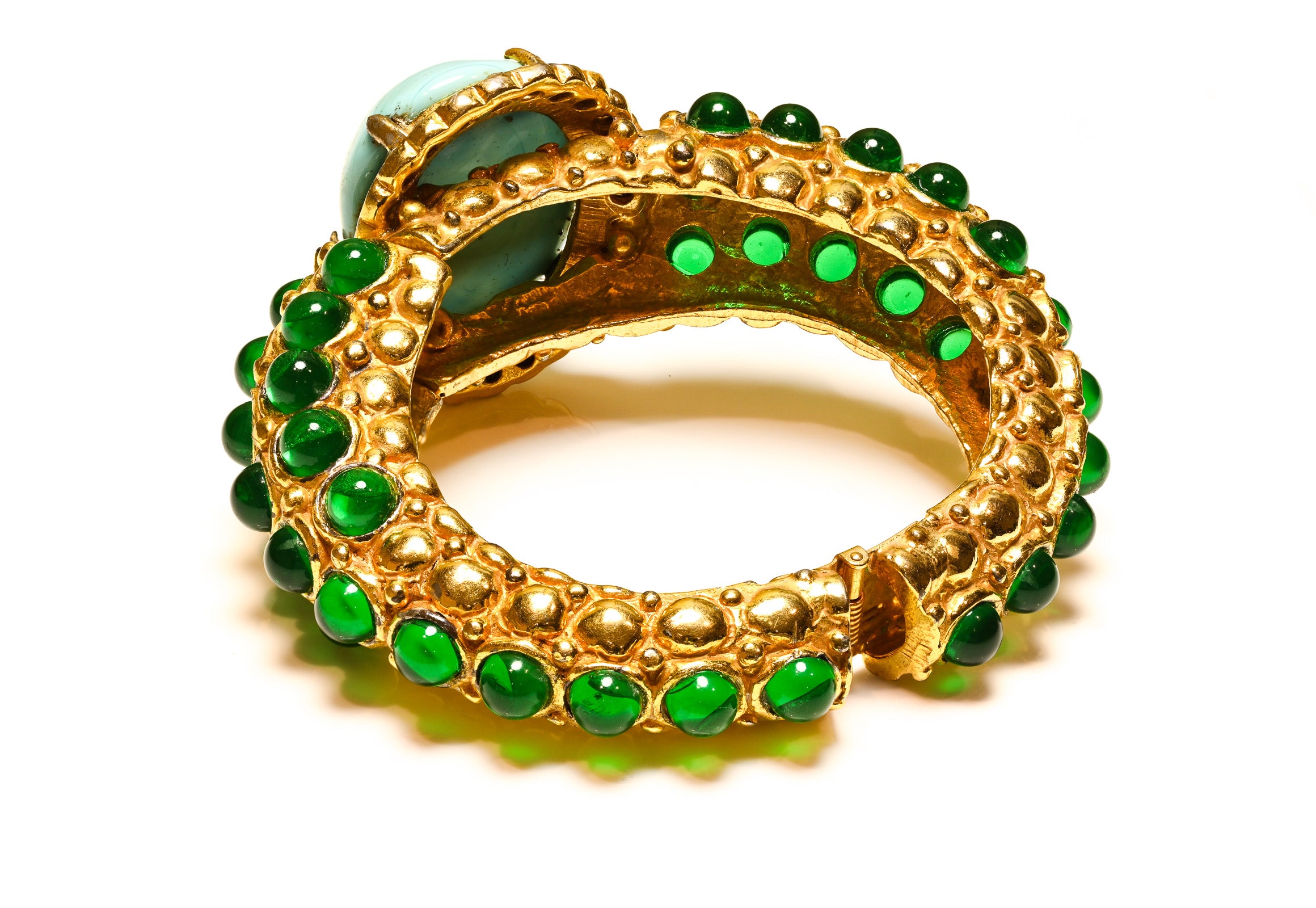 Rare 1960's Kenneth Jay Lane Mughal Style Blue Green Glass Bracelet 2