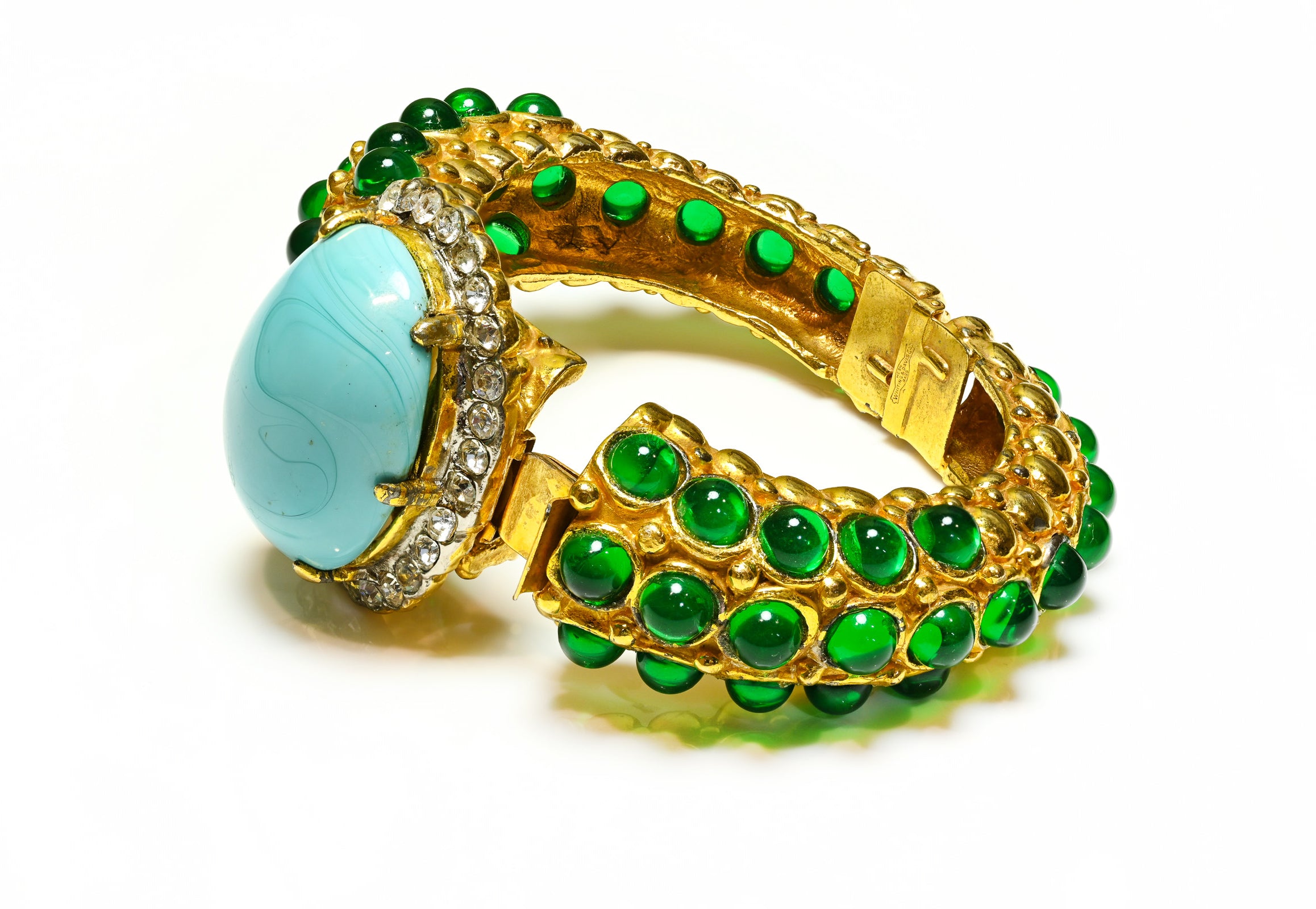 Rare 1960's Kenneth Jay Lane Mughal Style Blue Green Glass Bracelet 1