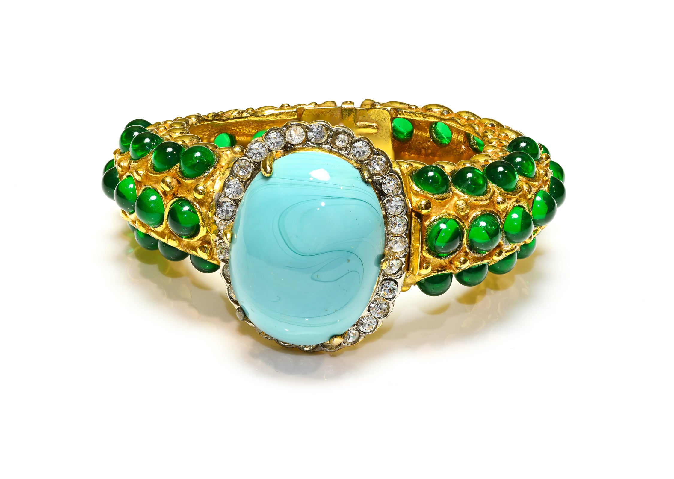 Rare 1960's Kenneth Jay Lane Mughal Style Blue Green Glass Bracelet