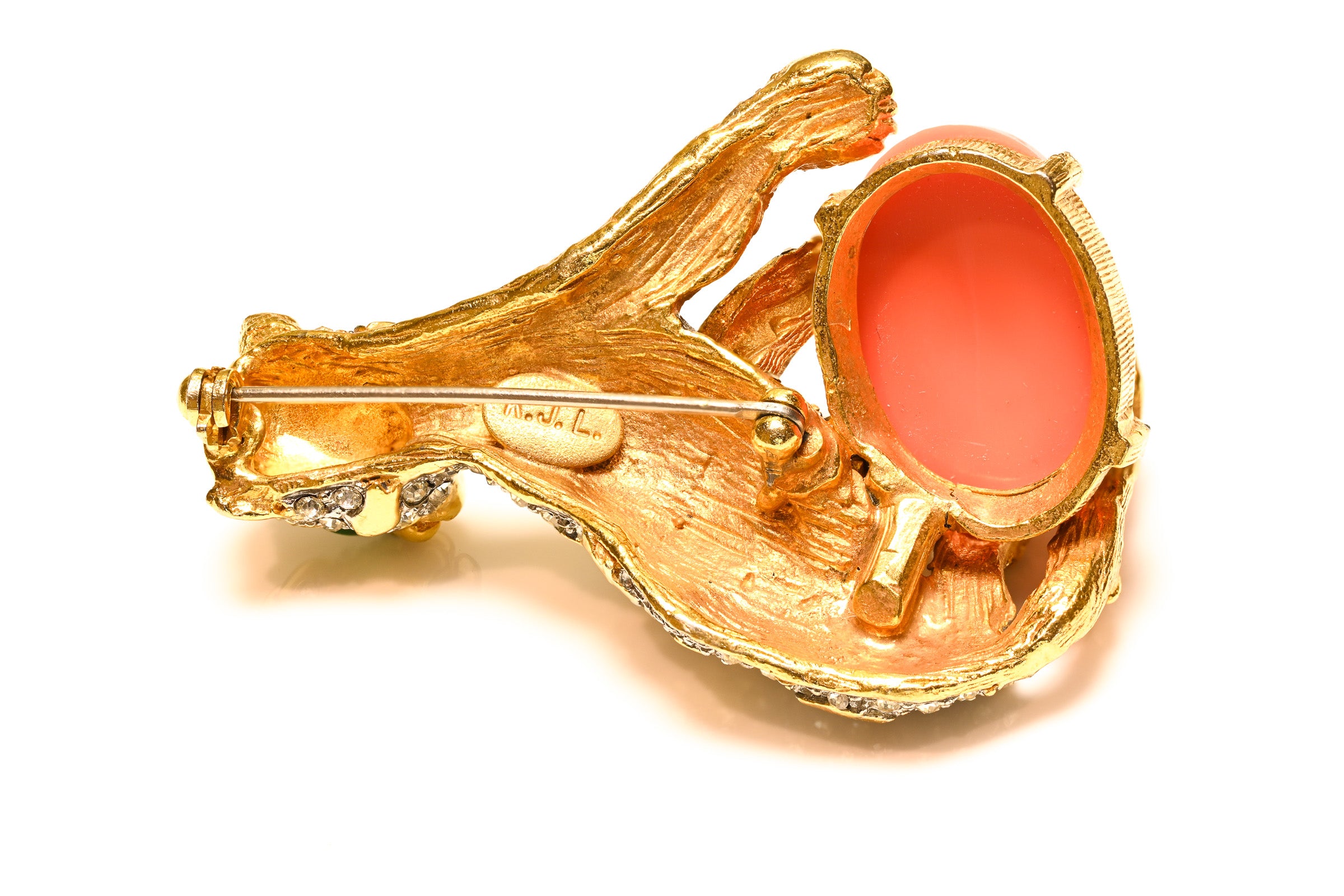 Vintage 1960's Kenneth Jay Lane Green Red Glass Pegasus Horse Brooch 3