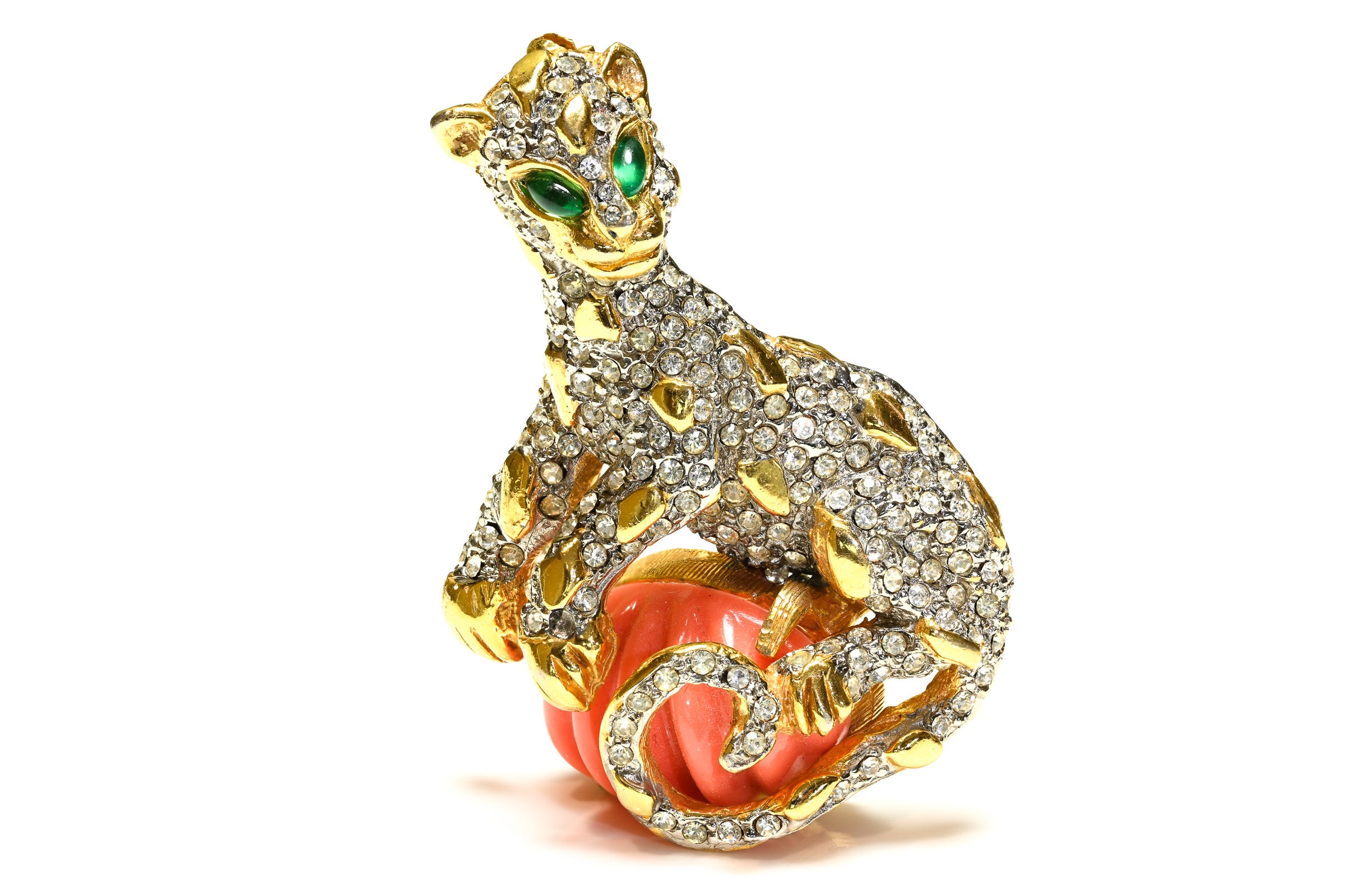 Vintage 1960's Kenneth Jay Lane Green Red Glass Pegasus Horse Brooch