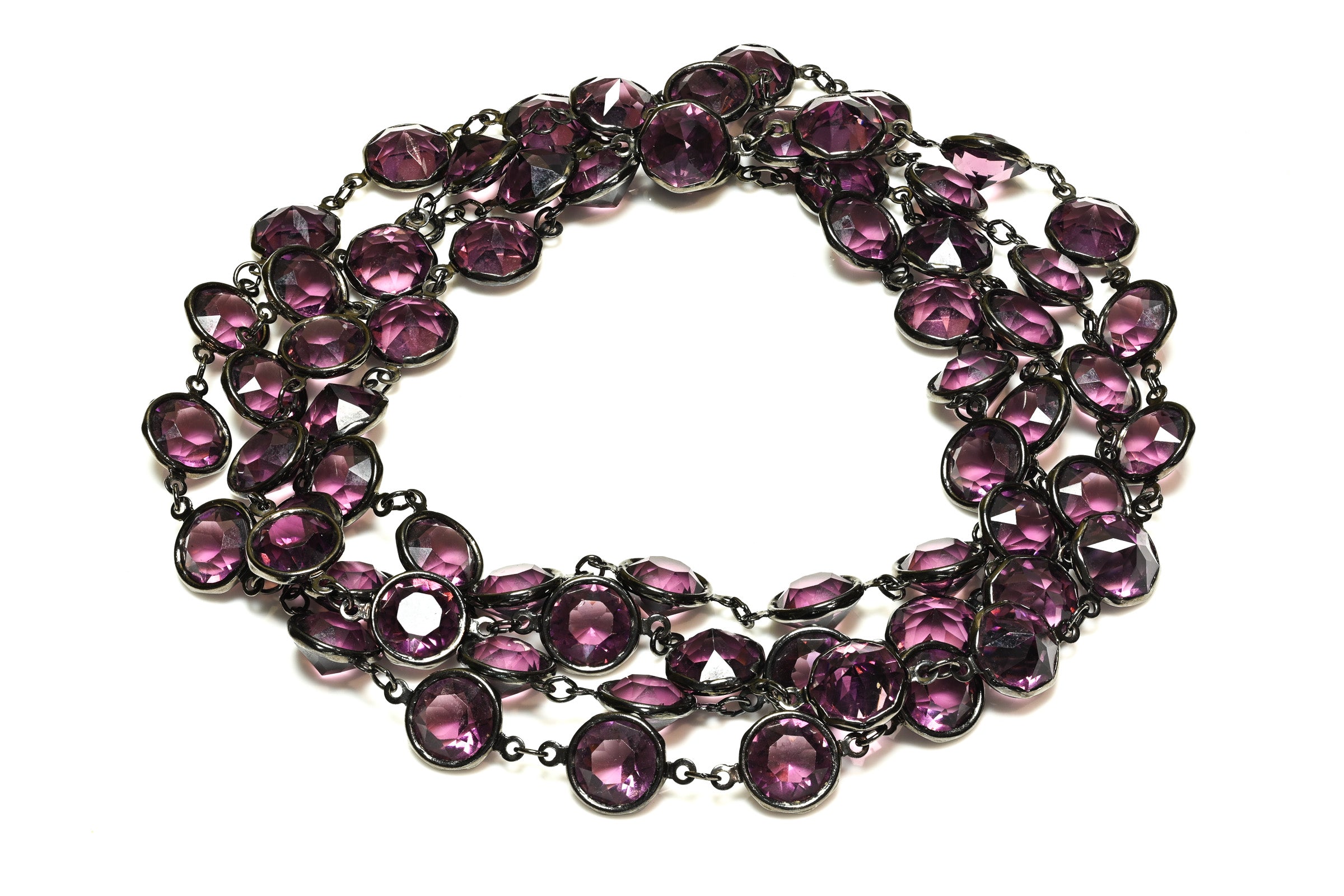 Vintage Austrian Purple Crystal Chiclet Sautoir Necklace 2