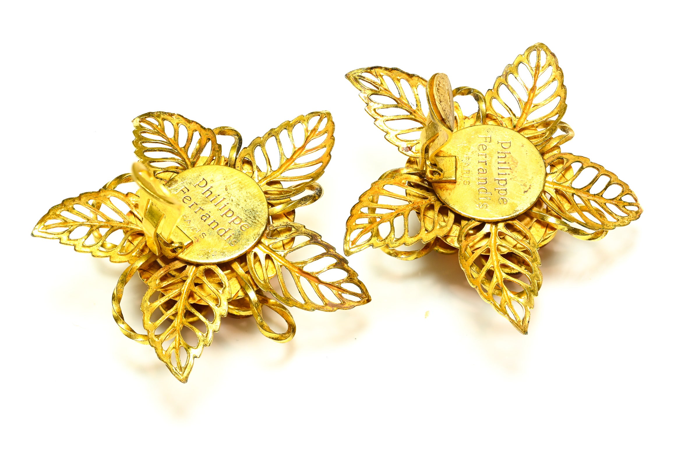 Philippe Ferrandis Paris Red Glass Large Flower Earrings 2