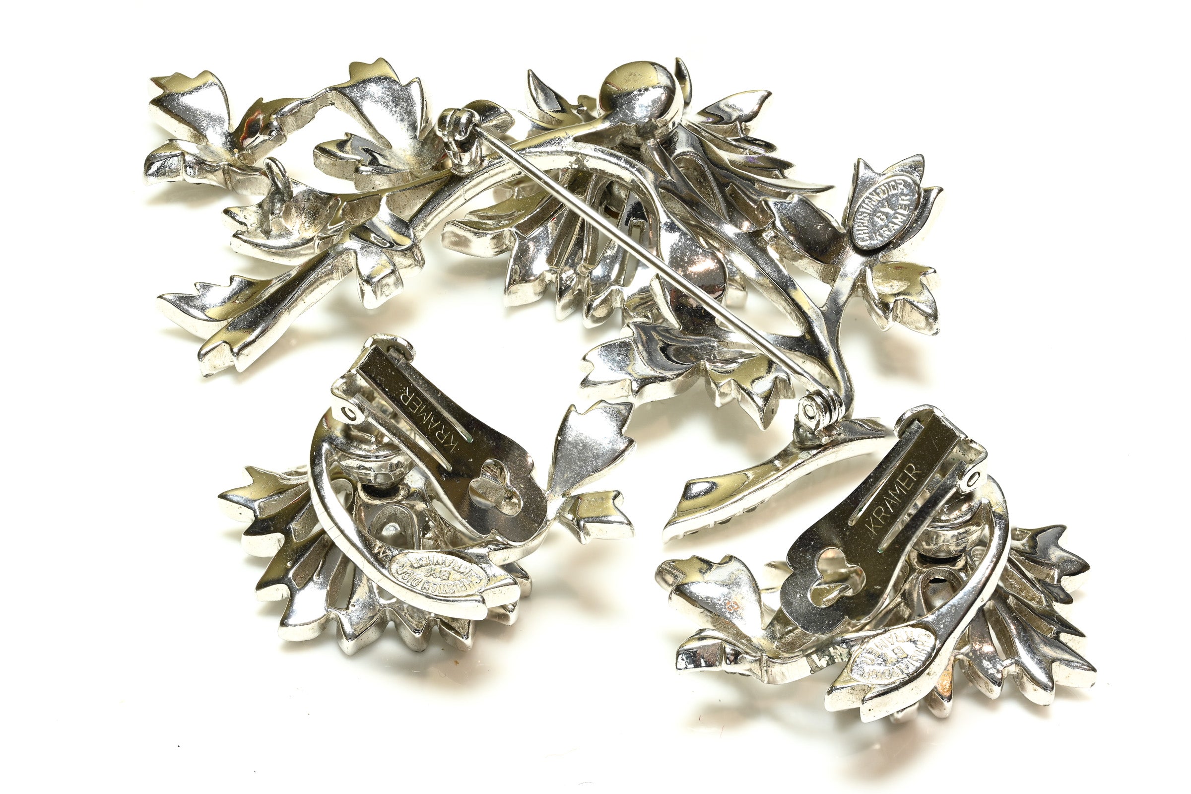 Vintage Christian Dior by Kramer Flower En Tremblant Brooch Earrings Set