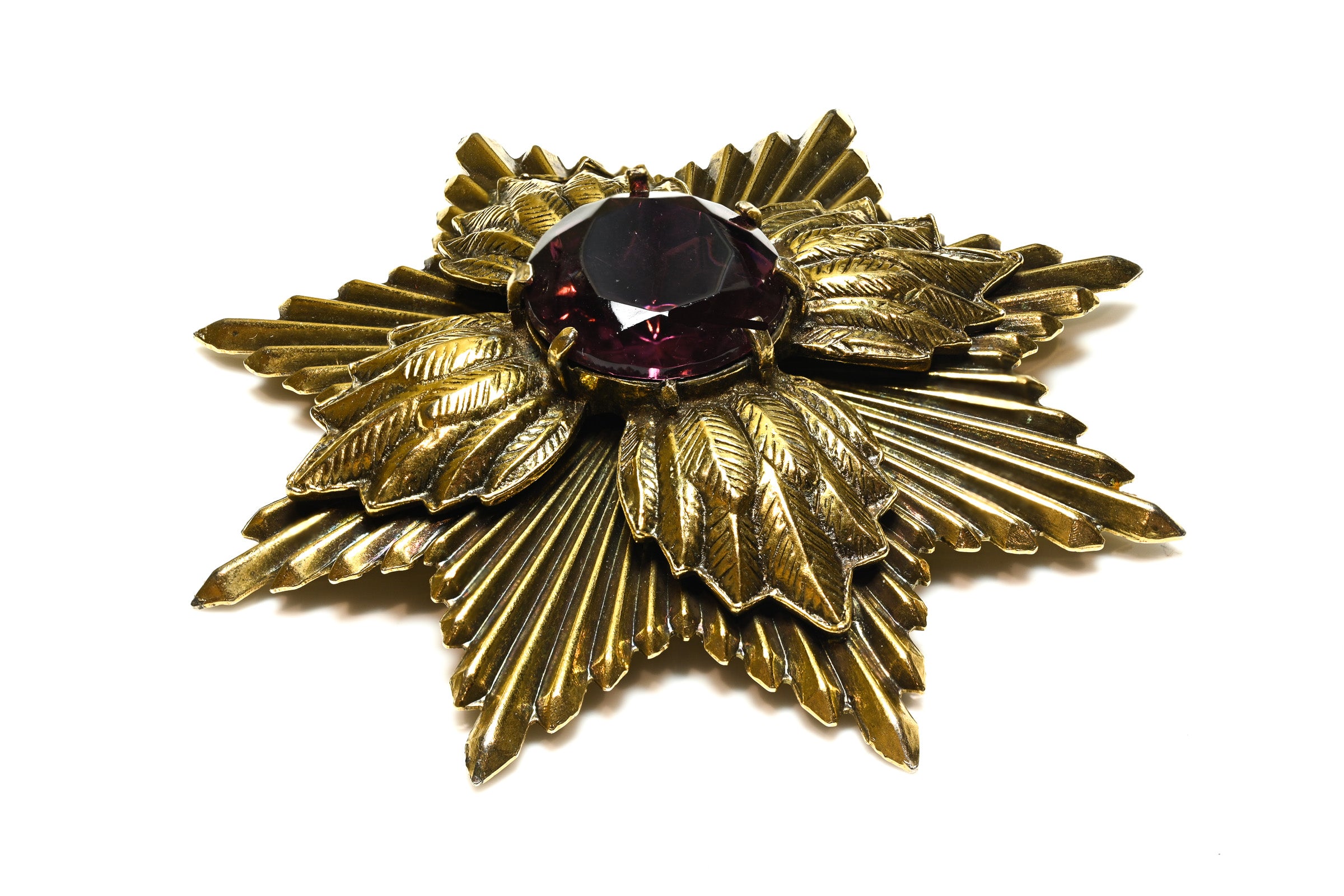 Vintage 1960's Purple Crystal Starburst Pendant Brooch 1