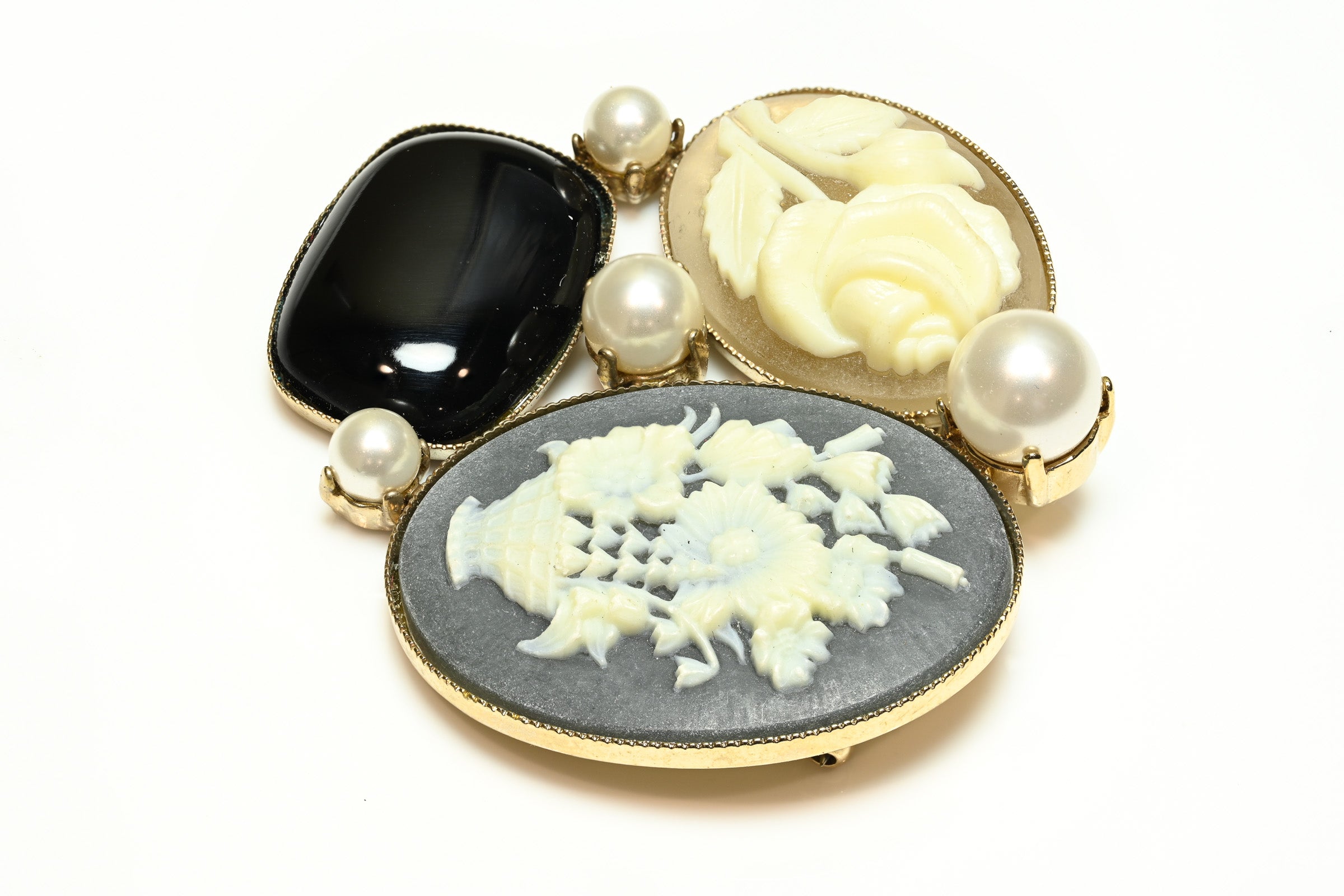 Philippe Ferrandis Paris Pearl Cameo Rose Brooch 1