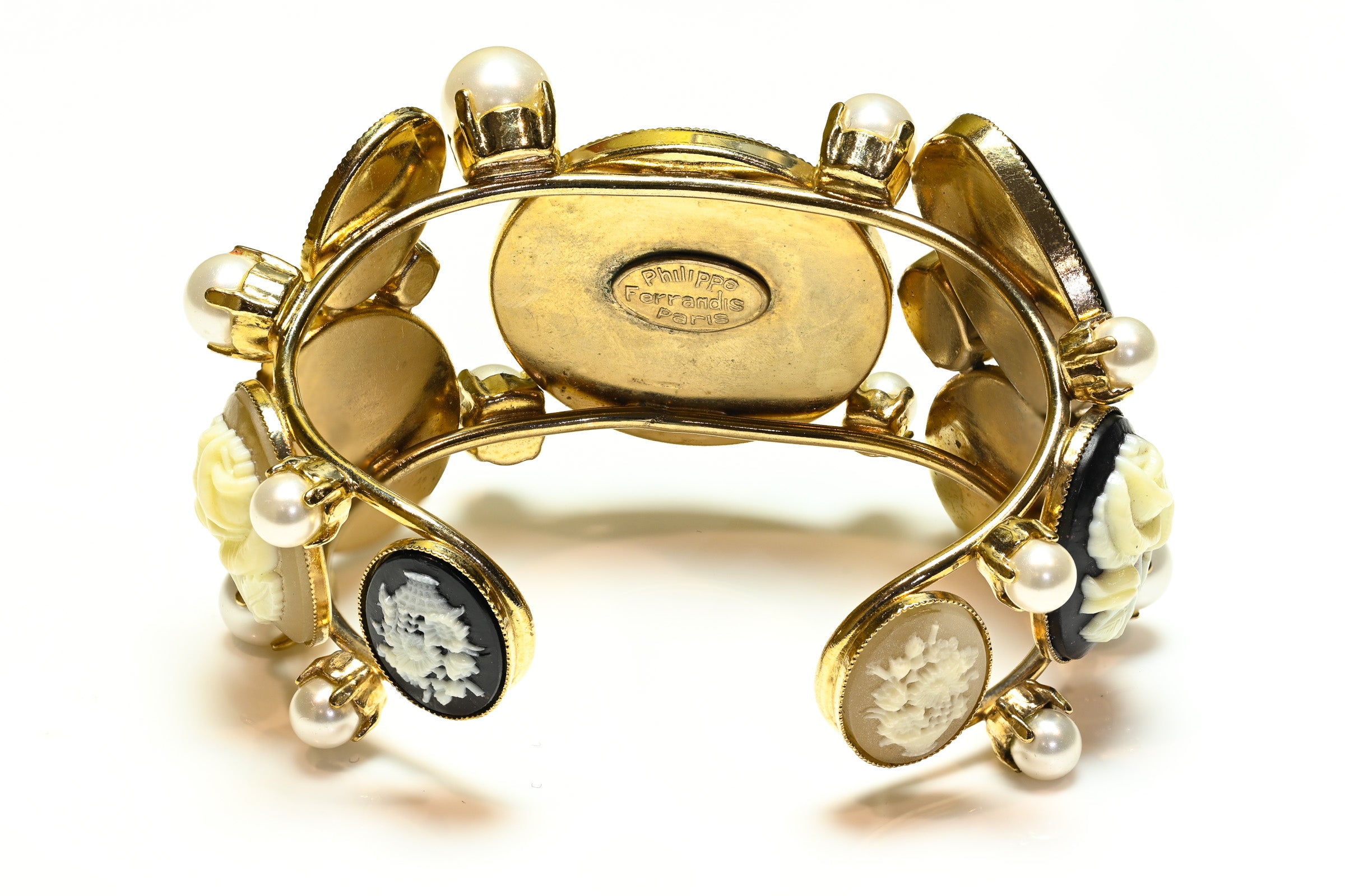 Philippe Ferrandis Paris Flower Cameo Pearl Cuff Bracelet 2