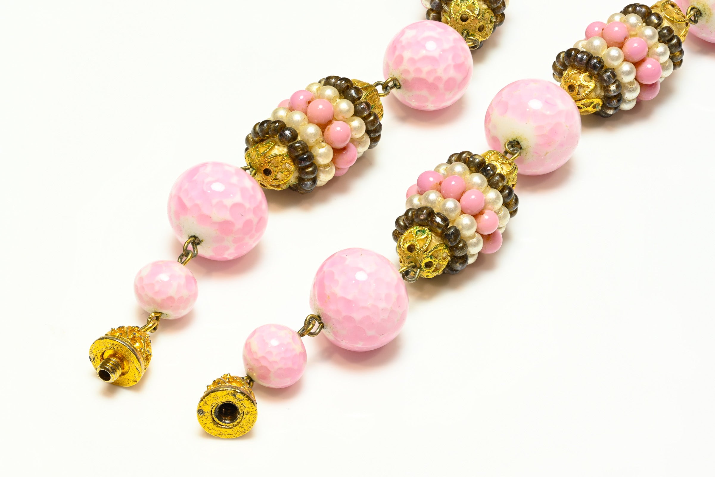 Vintage 1950's Louis Rousselet Paris Pink Glass Beads Collar Necklace 2