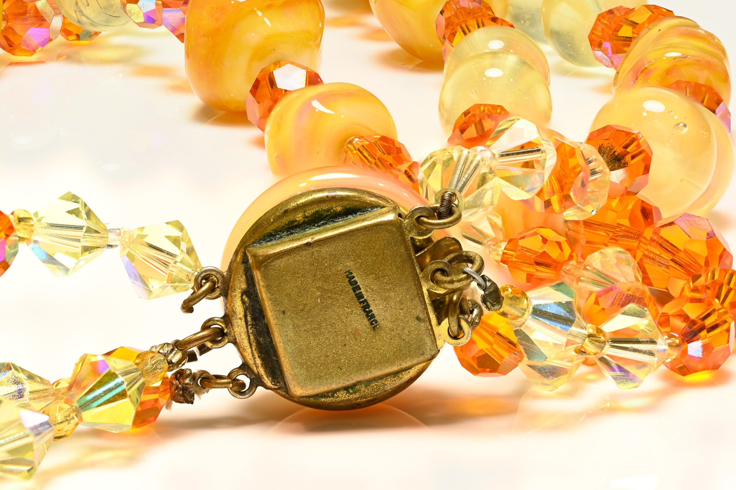Vintage 1950's Louis Rousselet Paris Orange Yellow Glass Beads Necklace 3